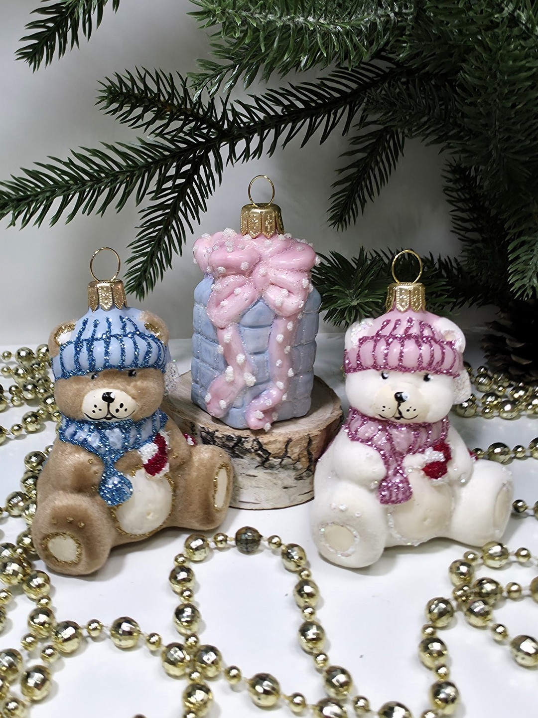 фото Набор ёлочных игрушек Два мишки и подарок