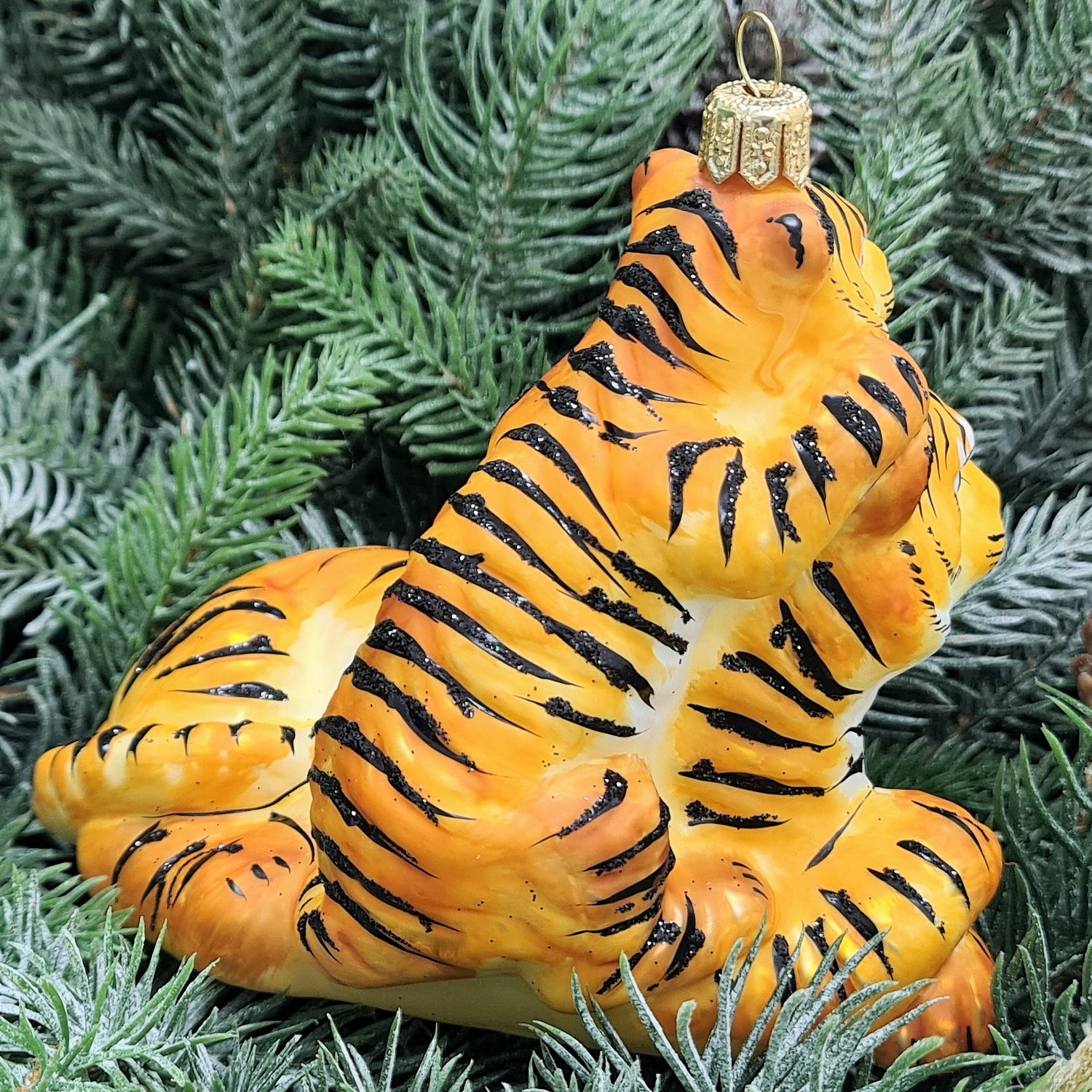 фото Стеклянная елочная игрушка Тигрица с тигренком большая