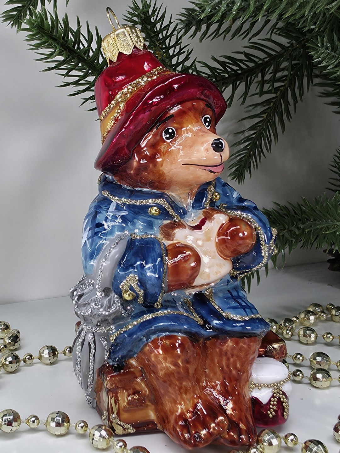 фото Стеклянная елочная игрушка Мишка Паддингтон