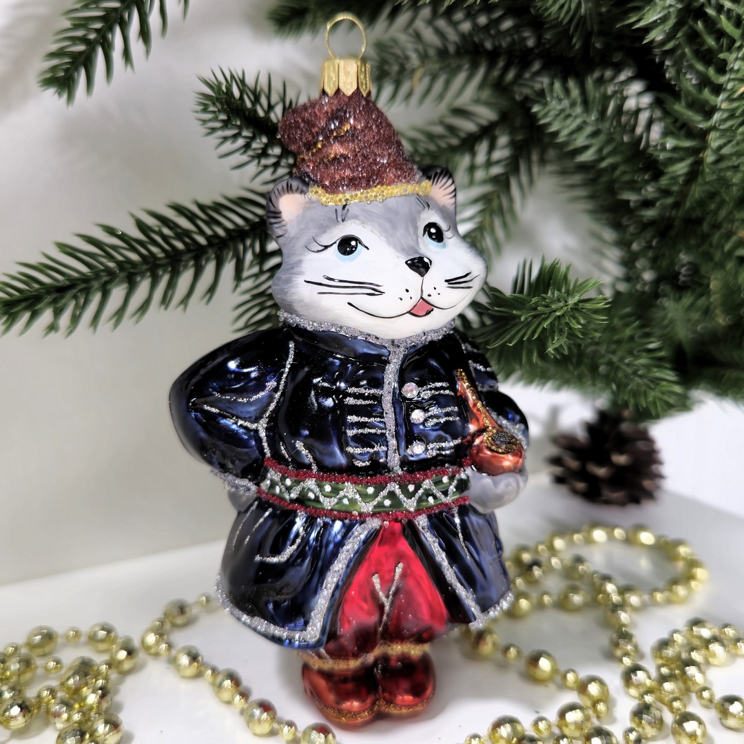 фото Стеклянная елочная игрушка Котофей