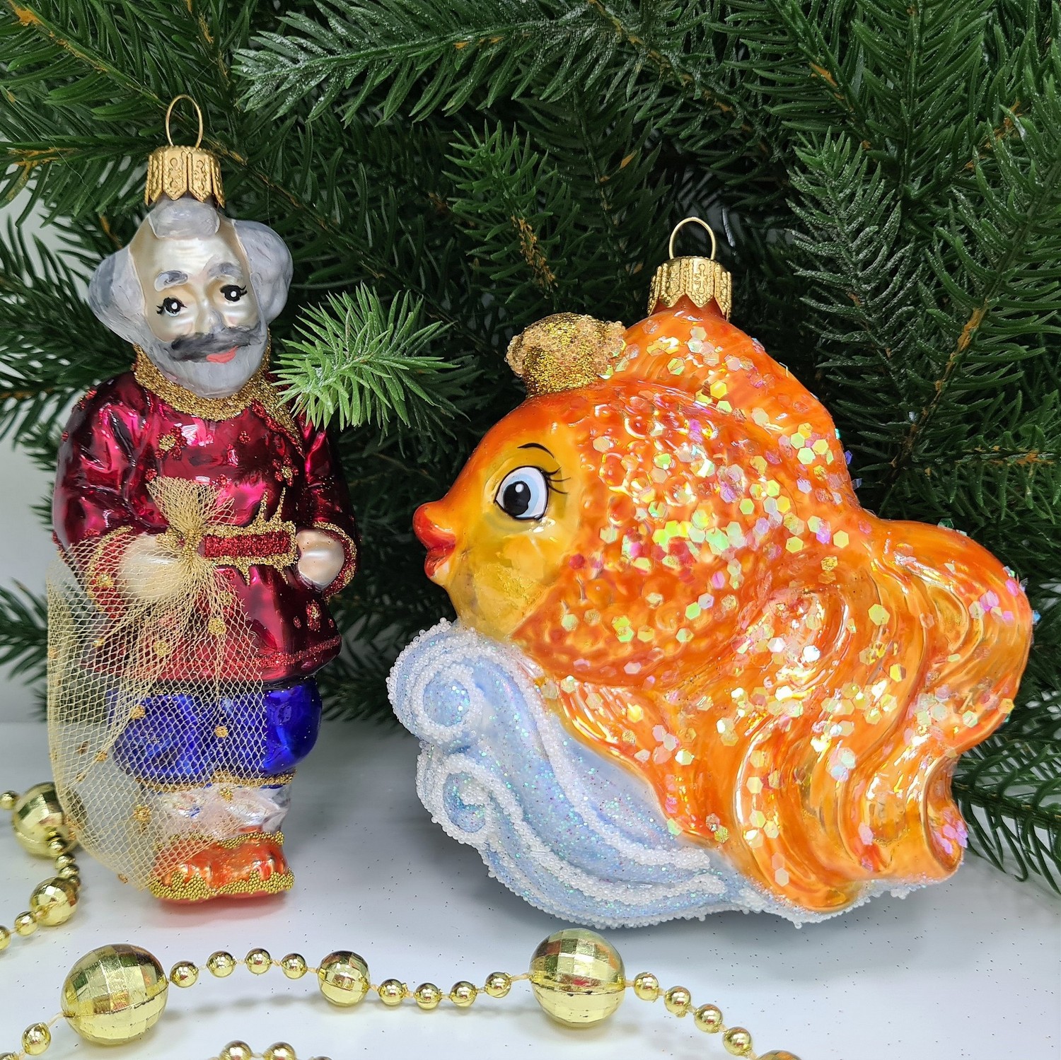 фото Набор ёлочных игрушек Дед-рыбак и золотая рыбка