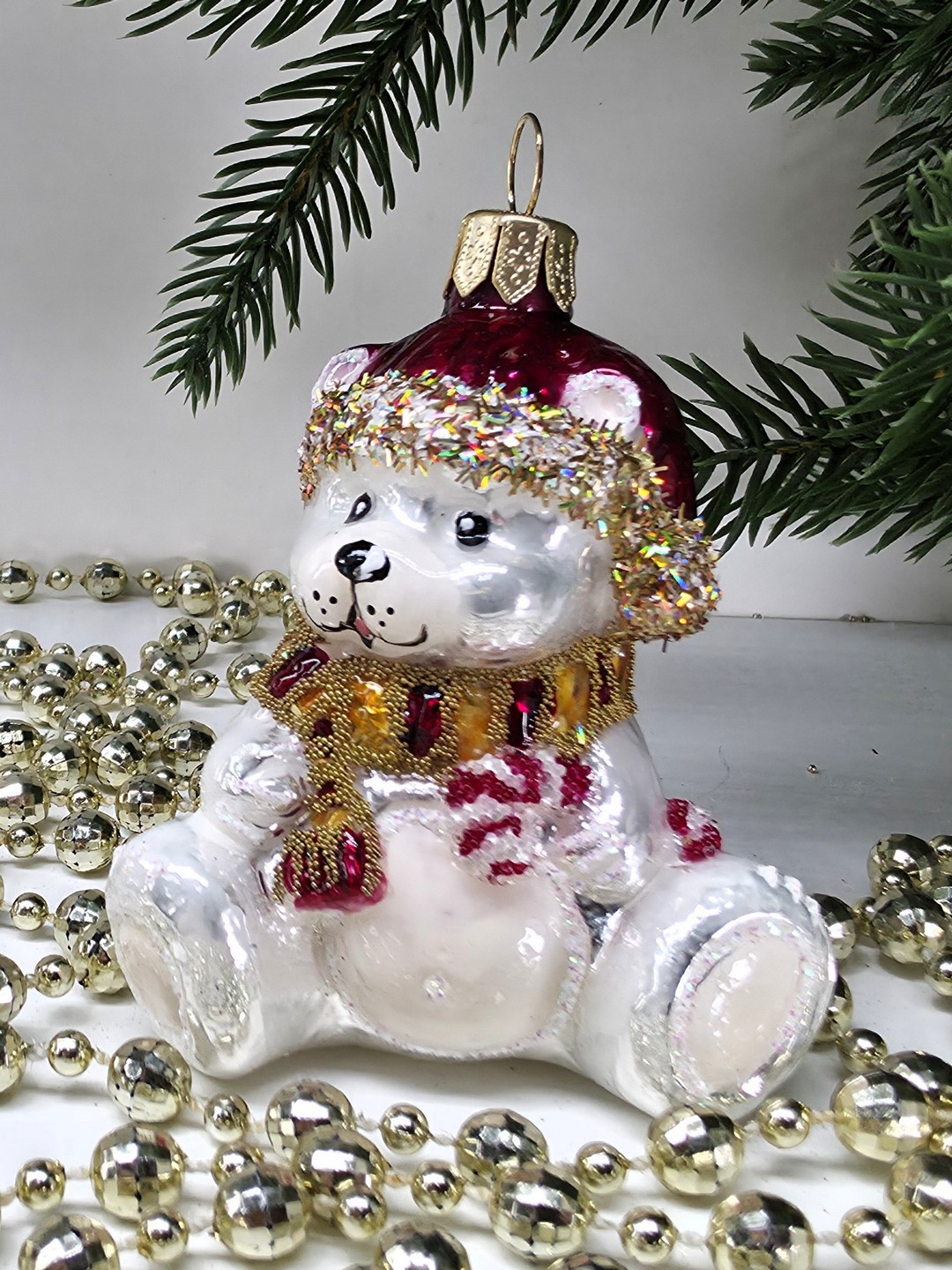 фото Стеклянная елочная игрушка Мишка Бэби
