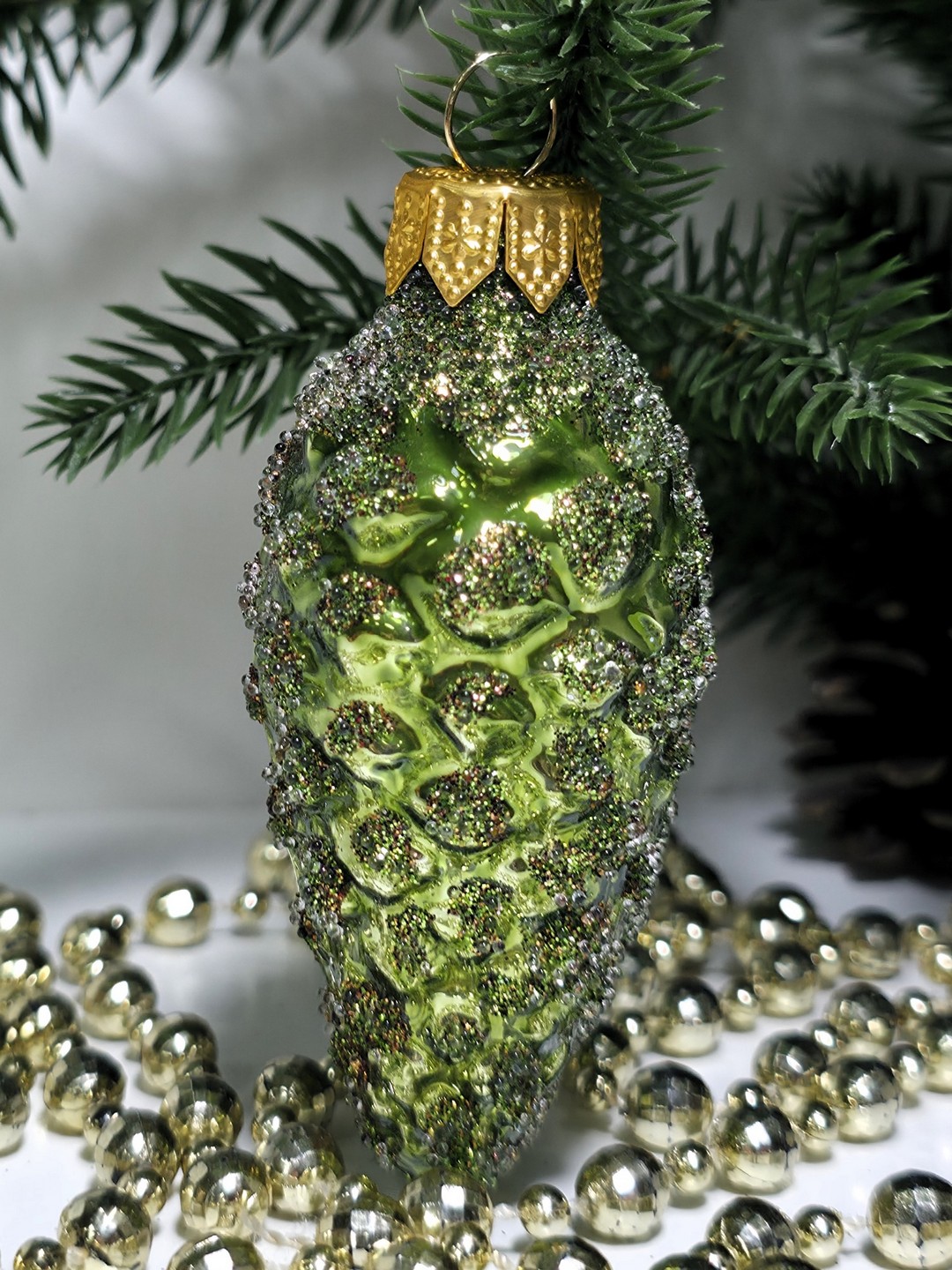 фото Стеклянная елочная игрушка Шишка