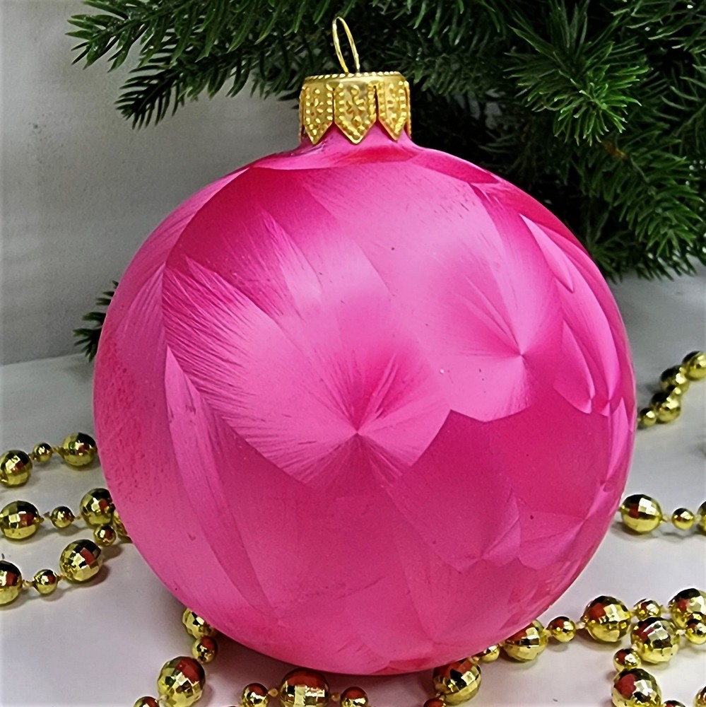 фото Стеклянный шар 80 мм Морозко ярко розовый
