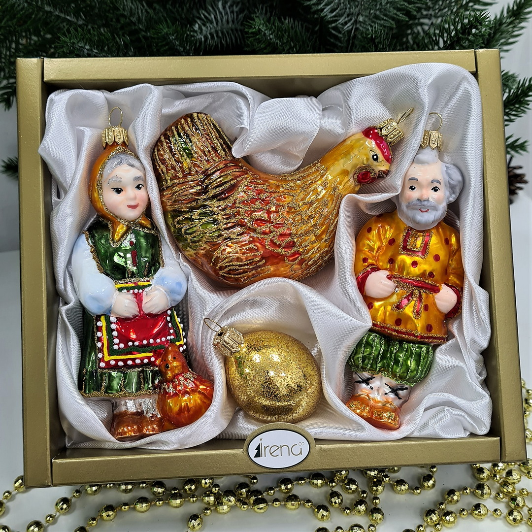 фото Набор ёлочных игрушек Бабка, дед, курочка и яйцо