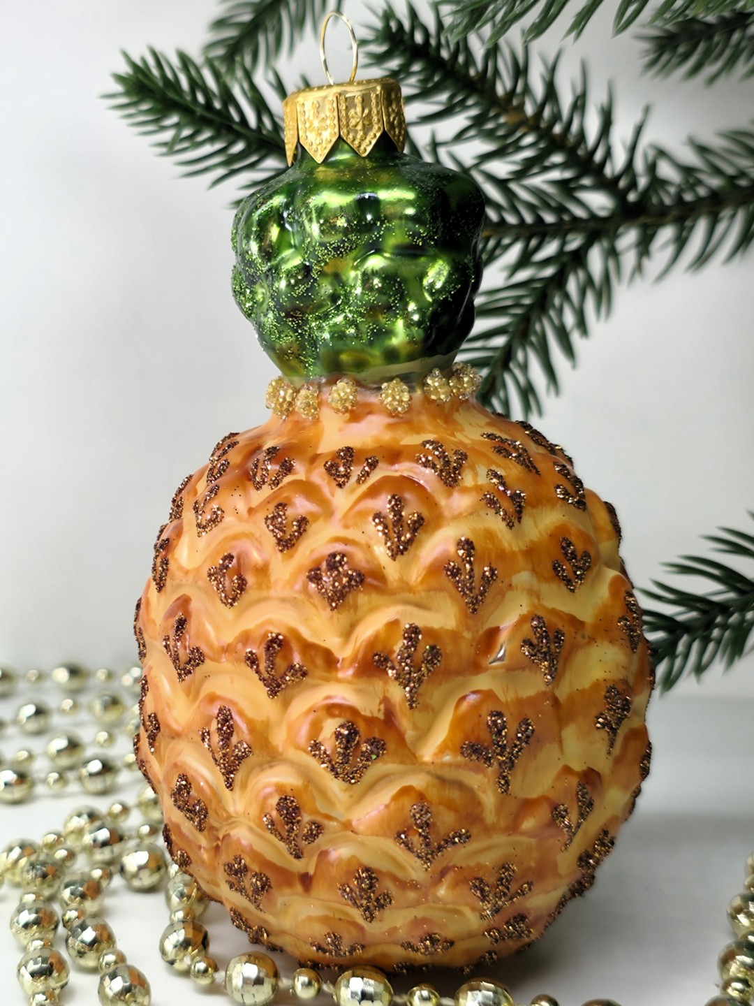 фото Стеклянная елочная игрушка Ананас большой