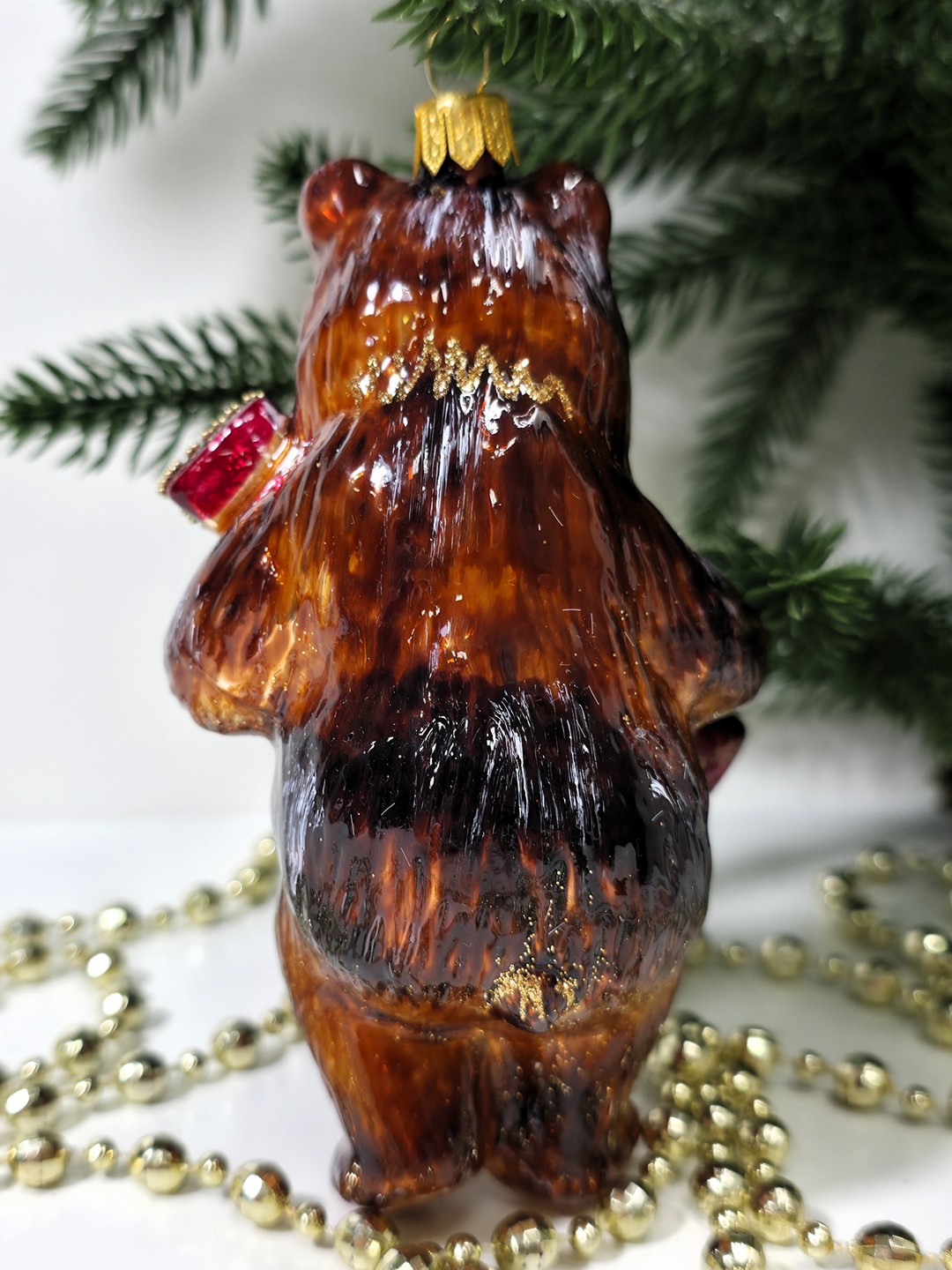 фото Стеклянная елочная игрушка Мишка с балалайкой