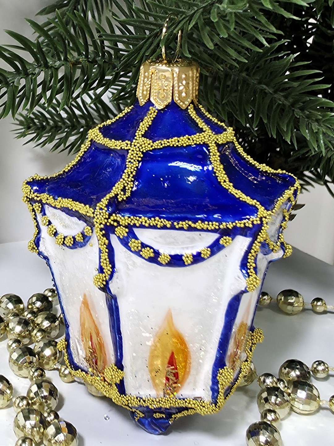 фото Стеклянная елочная игрушка Фонарик малый