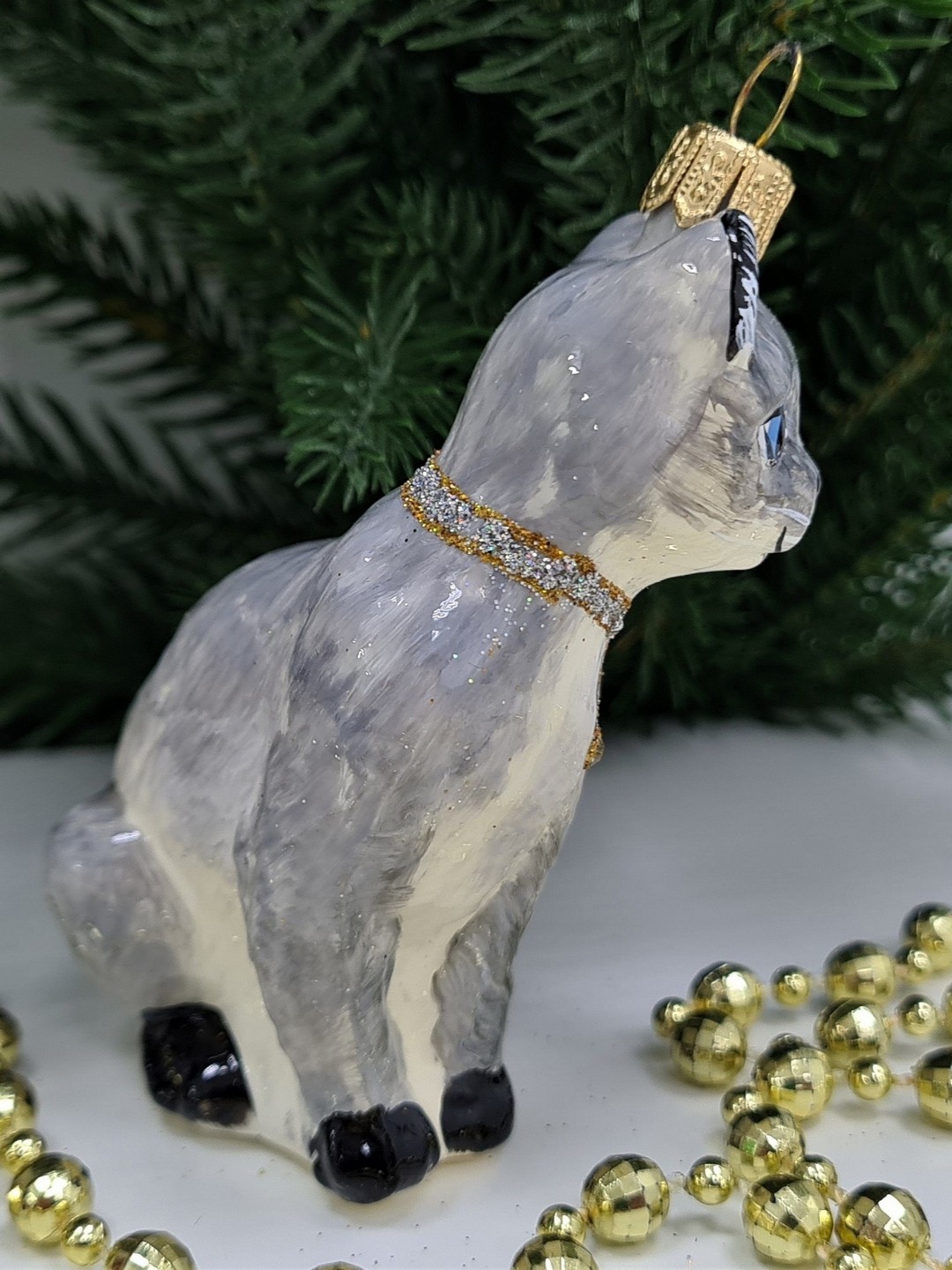 фото Стеклянная елочная игрушка Сиамский кот