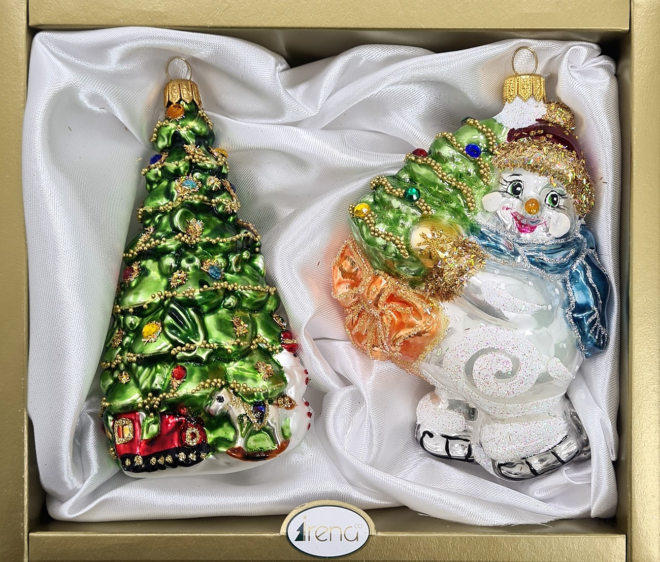 фото Набор ёлочных игрушек Снеговик на коньках и елка