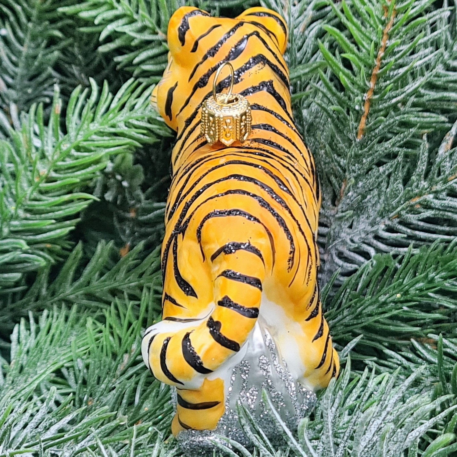 фото Стеклянная елочная игрушка Тигр натуральный