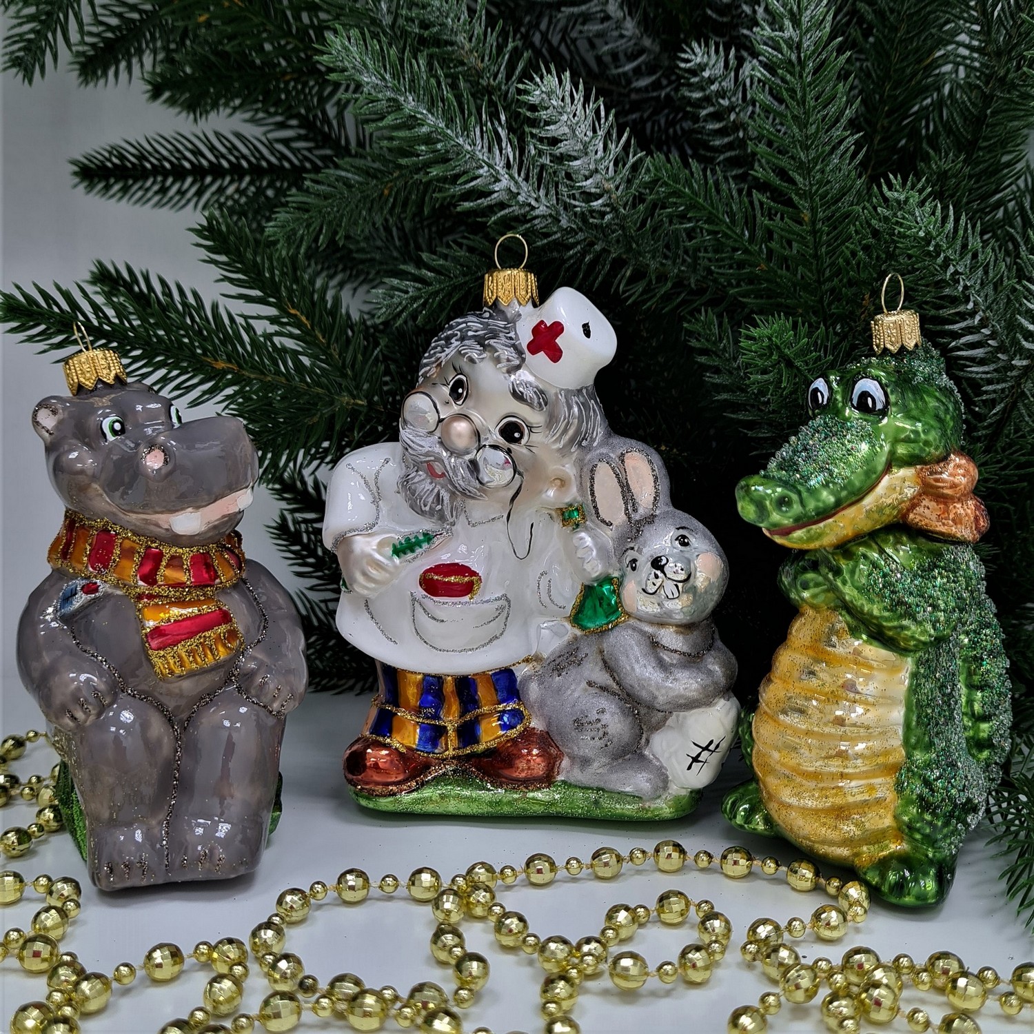фото Набор ёлочных игрушек Айболит, бегемот и крокодил