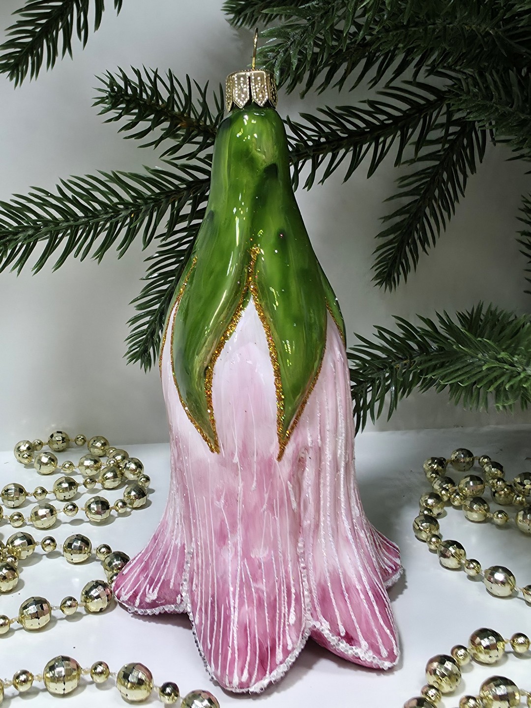 фото Стеклянная елочная игрушка Цветочек