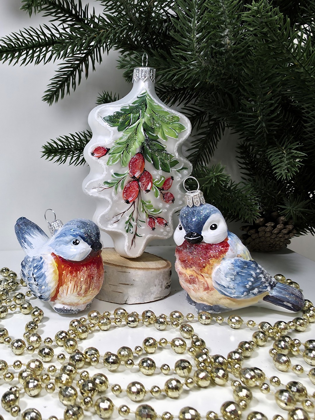 фото Набор ёлочных игрушек Две птички и листок