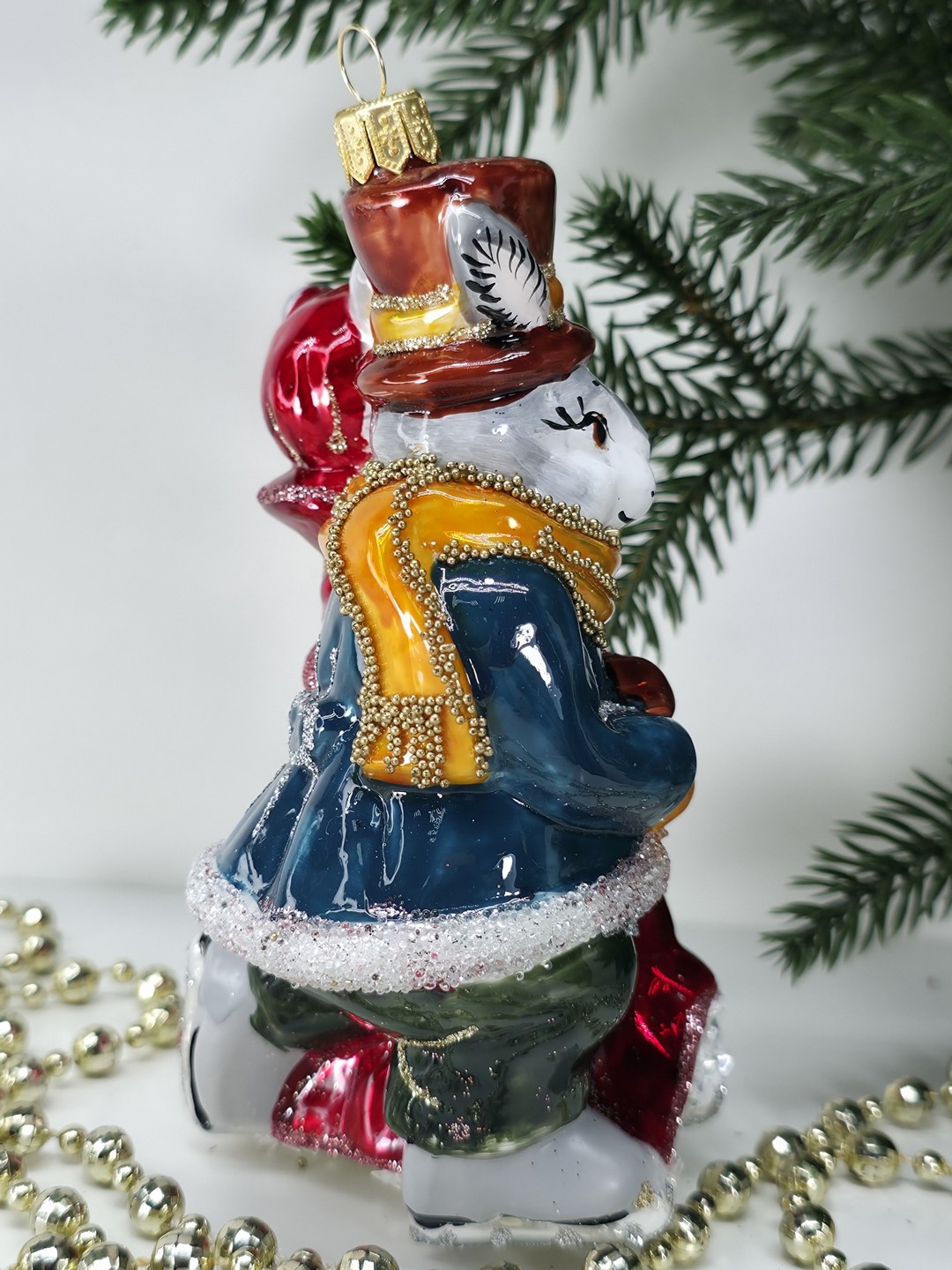 фото Стеклянная елочная игрушка Парочка Зайчат