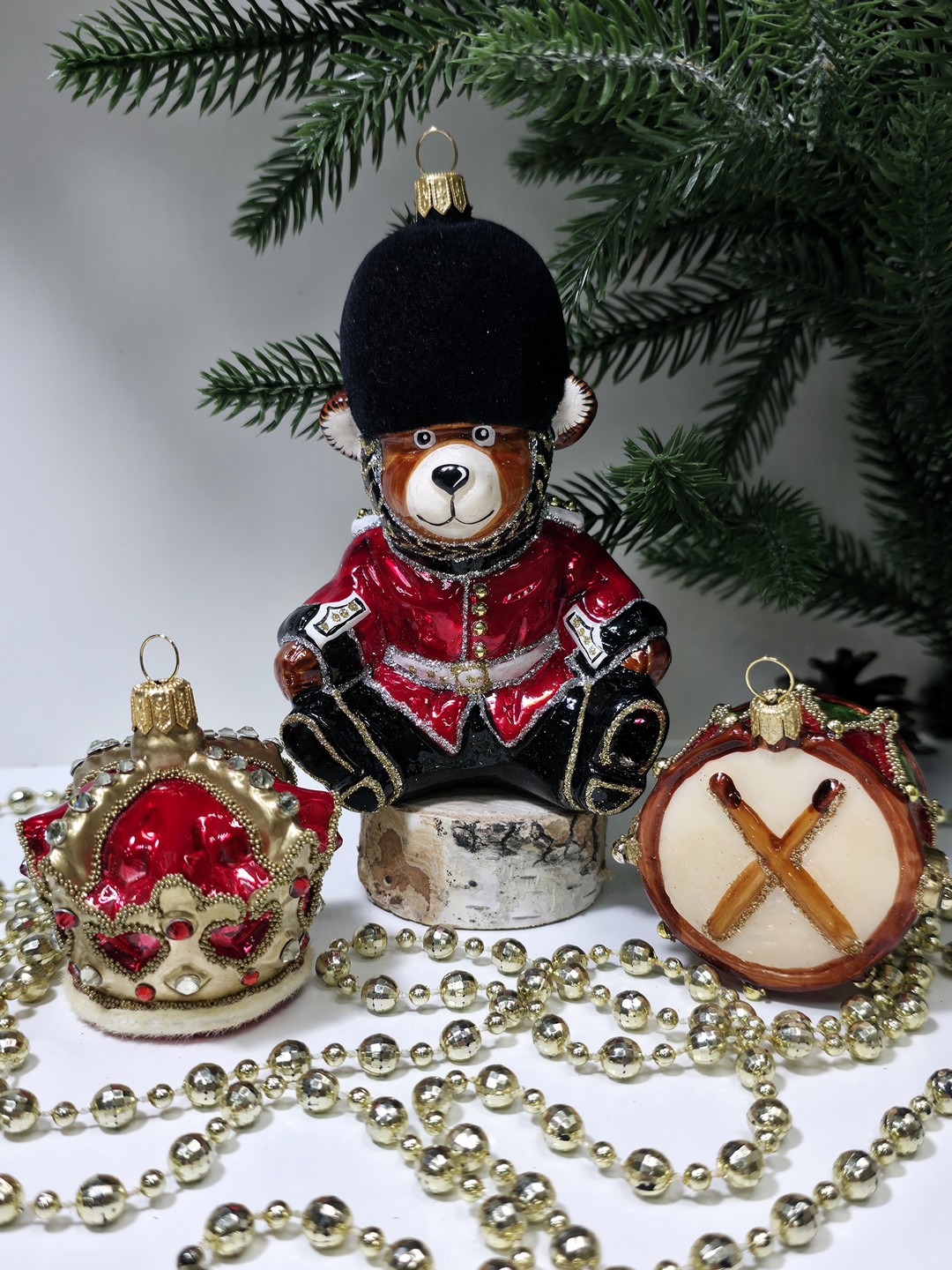 фото Набор ёлочных игрушек Барабан, мишка и корона