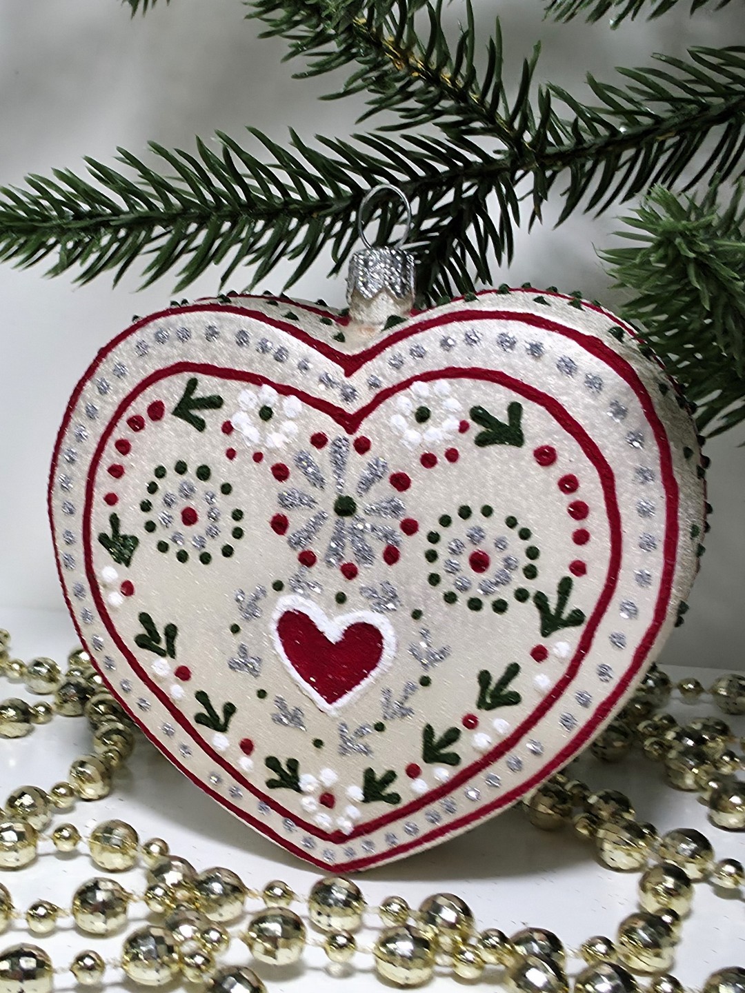 фото Стеклянная елочная игрушка Сердце пряник