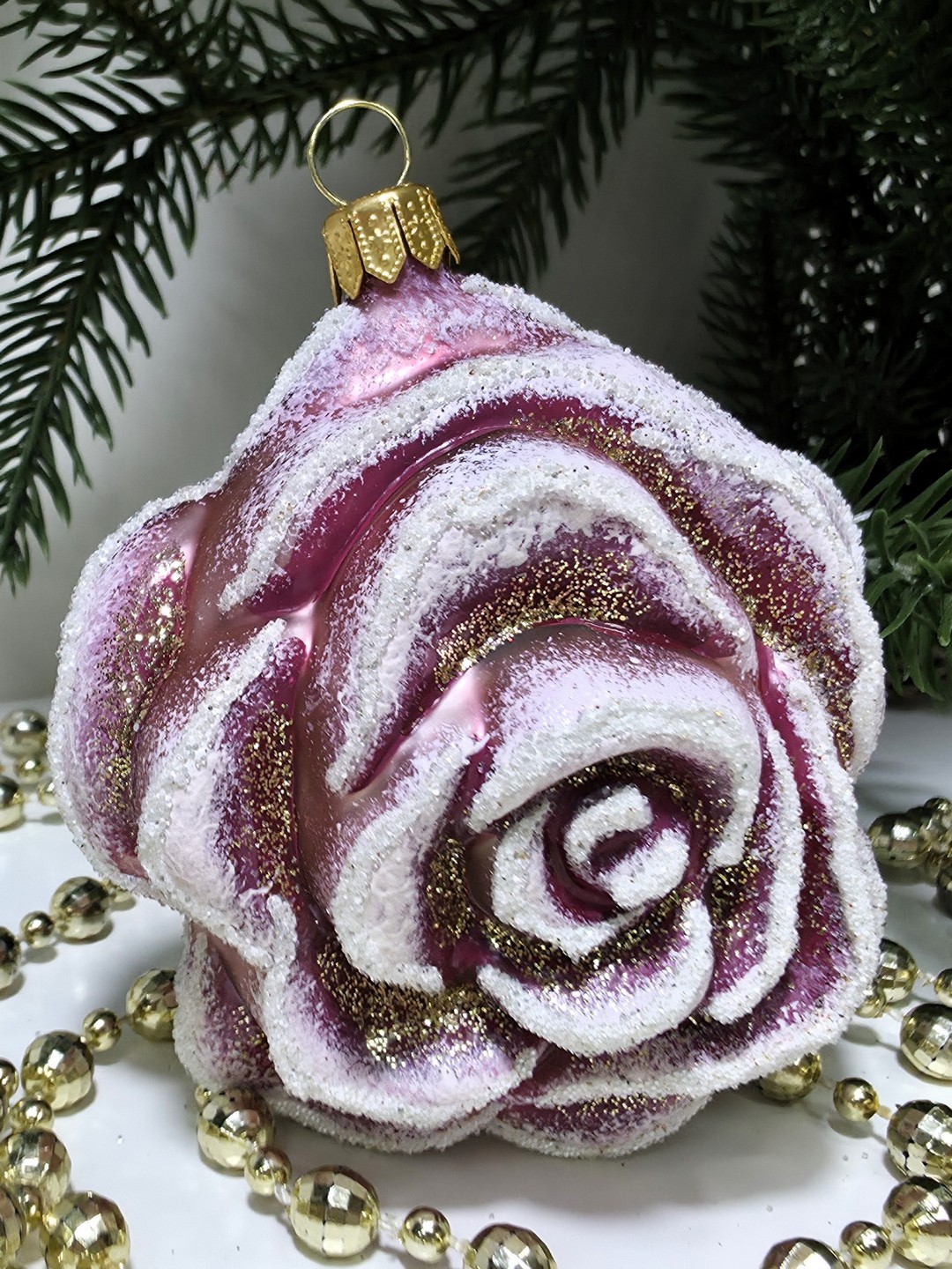 фото Стеклянная елочная игрушка Роза