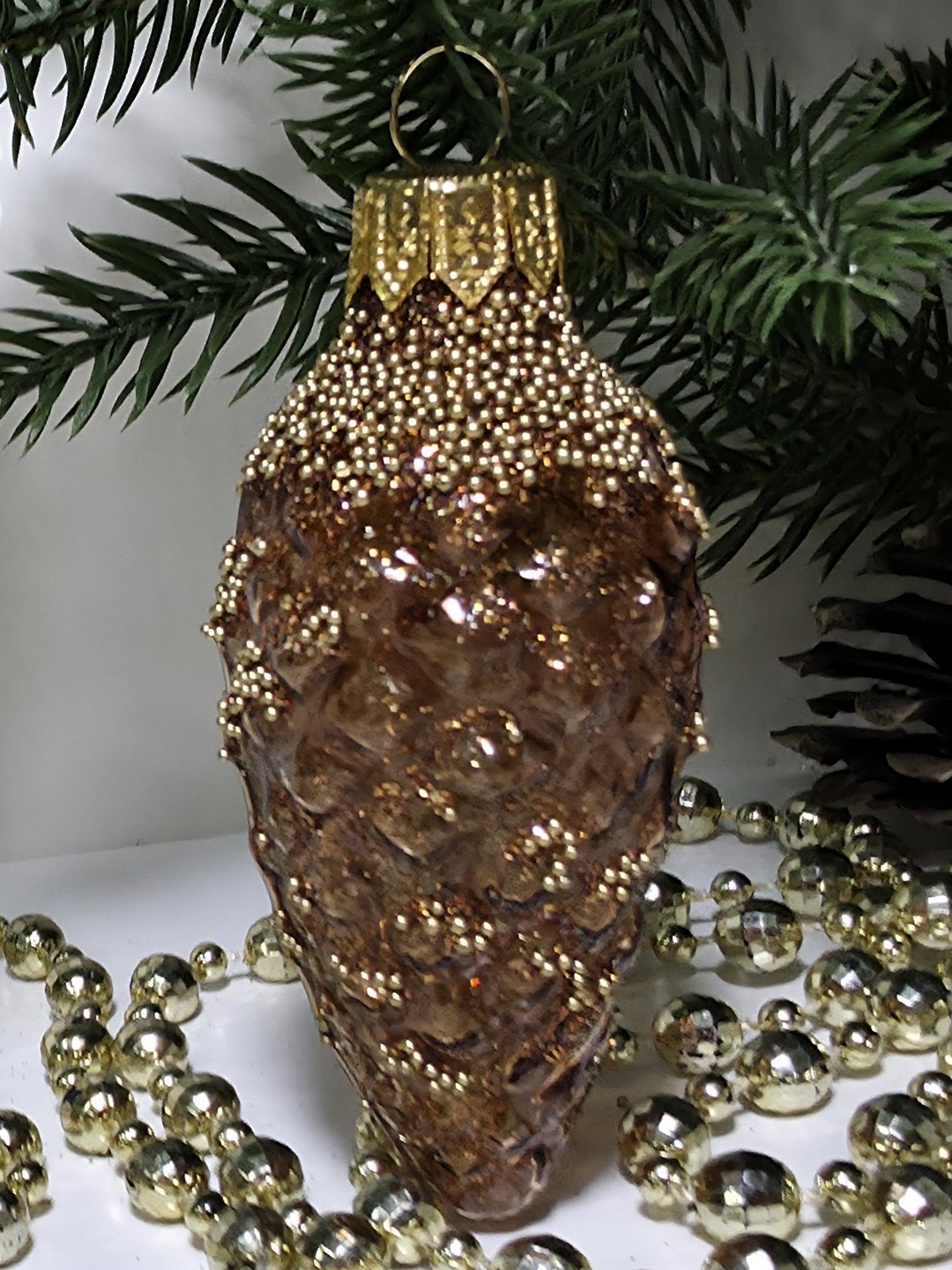 фото Стеклянная елочная игрушка Шишка