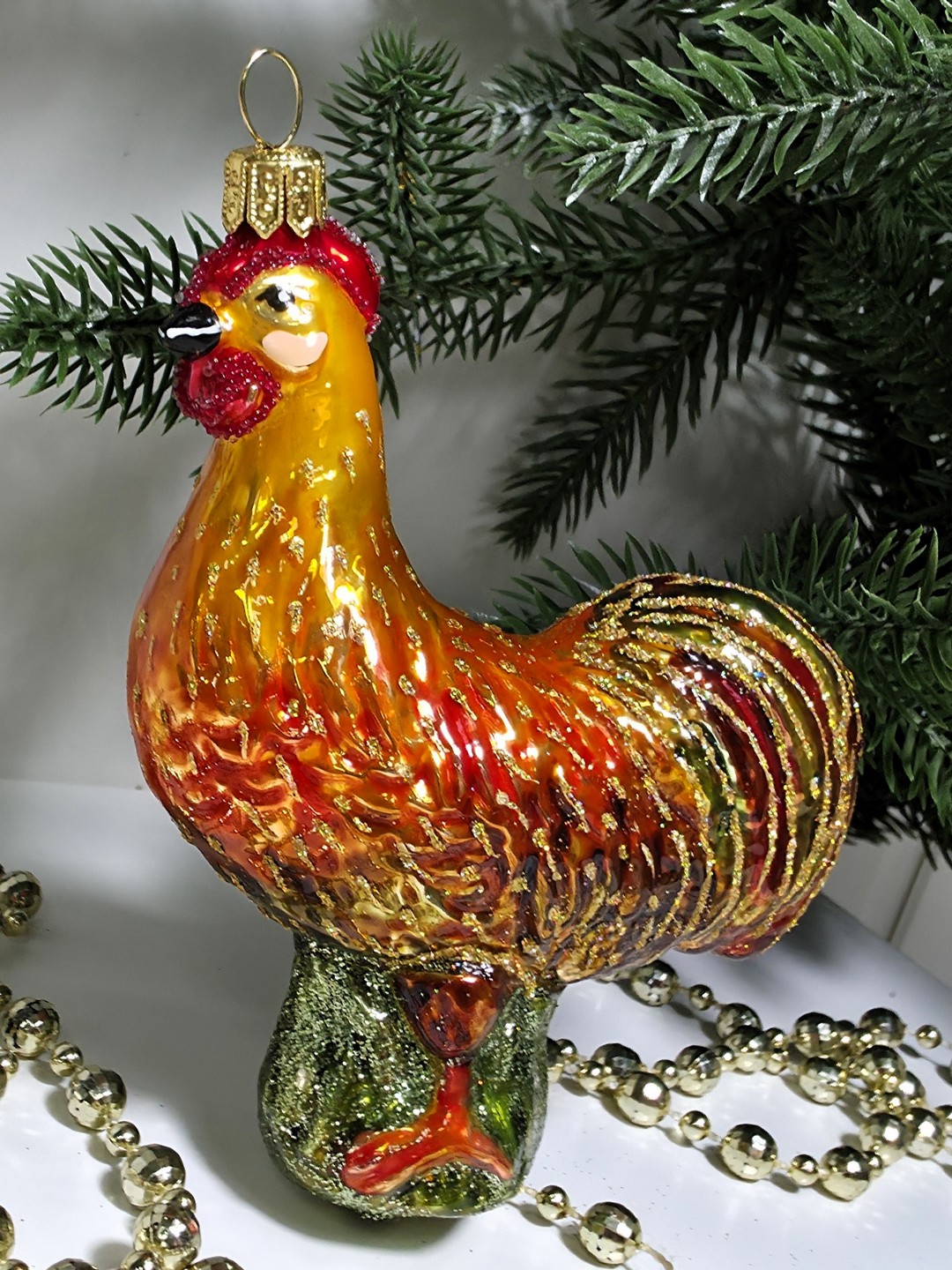 фото Стеклянная елочная игрушка Петушок