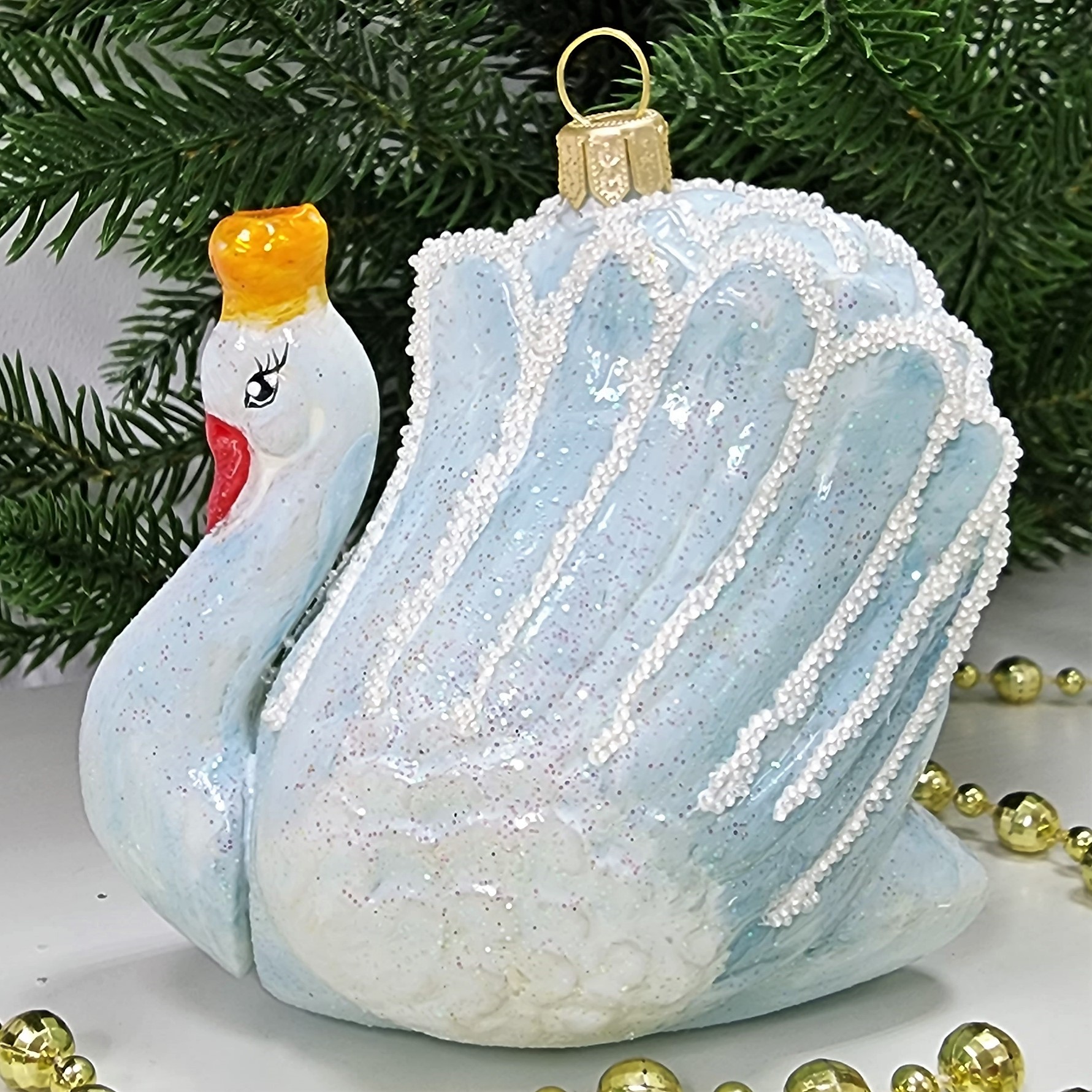 фото Стеклянная елочная игрушка Царевна лебедь