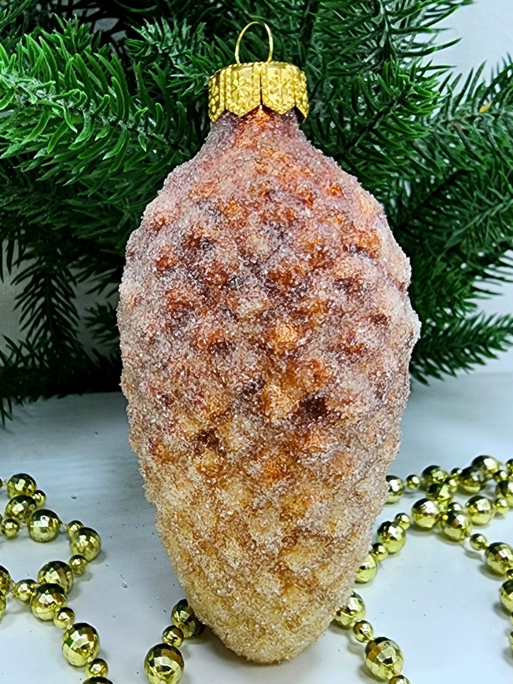 фото Стеклянная елочная игрушка Шишка 10 см