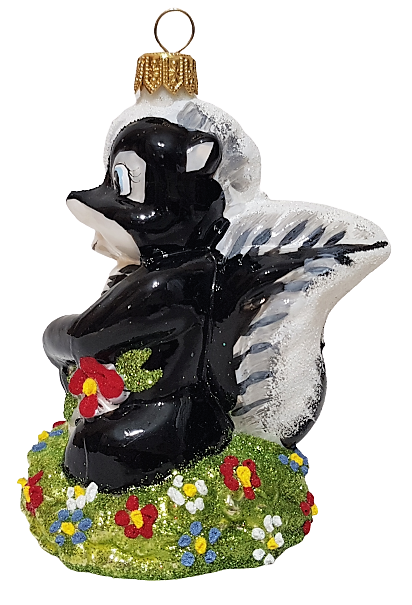 фото Стеклянная елочная игрушка Скунс Цветочек
