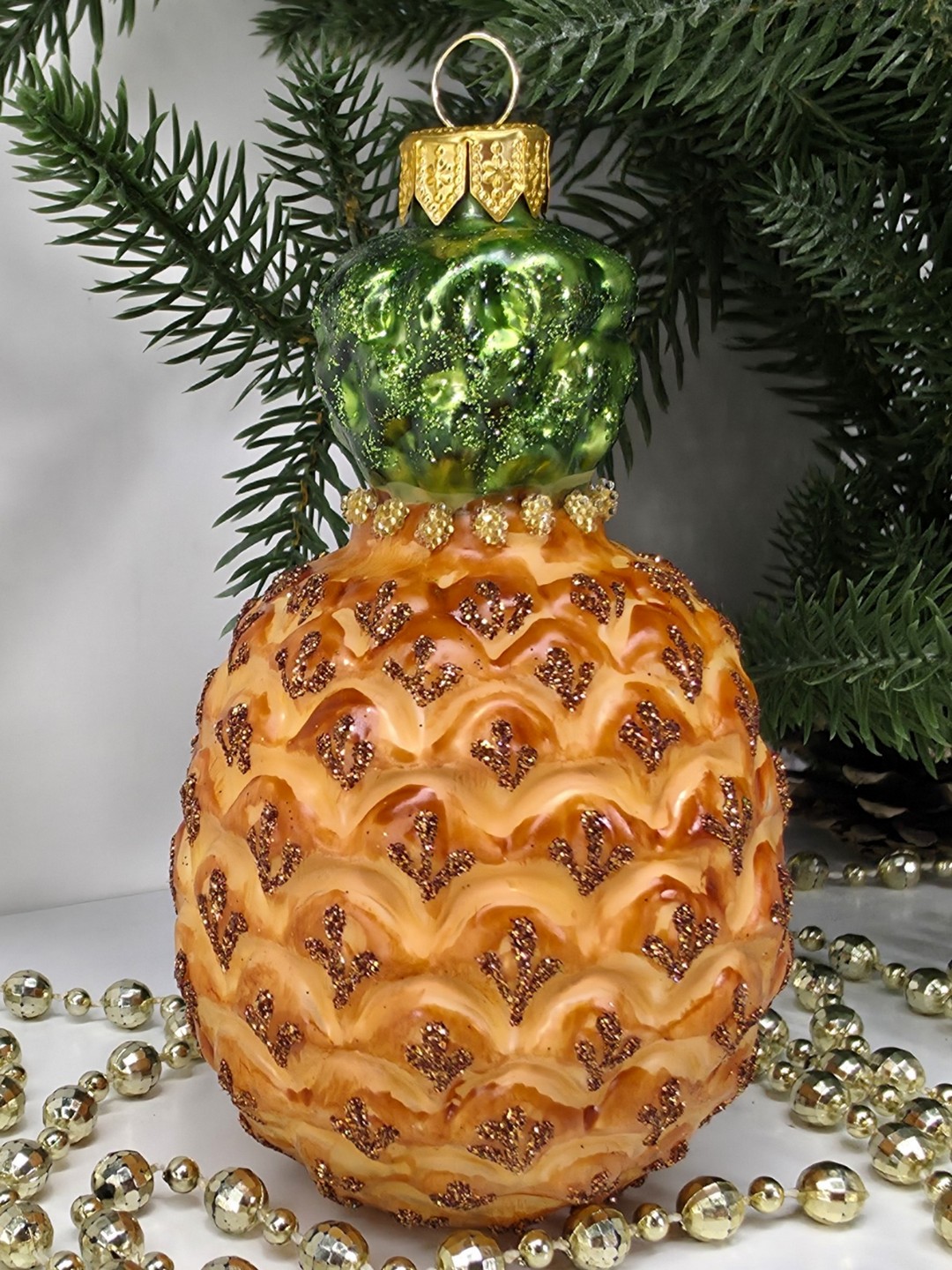 фото Стеклянная елочная игрушка Ананас большой