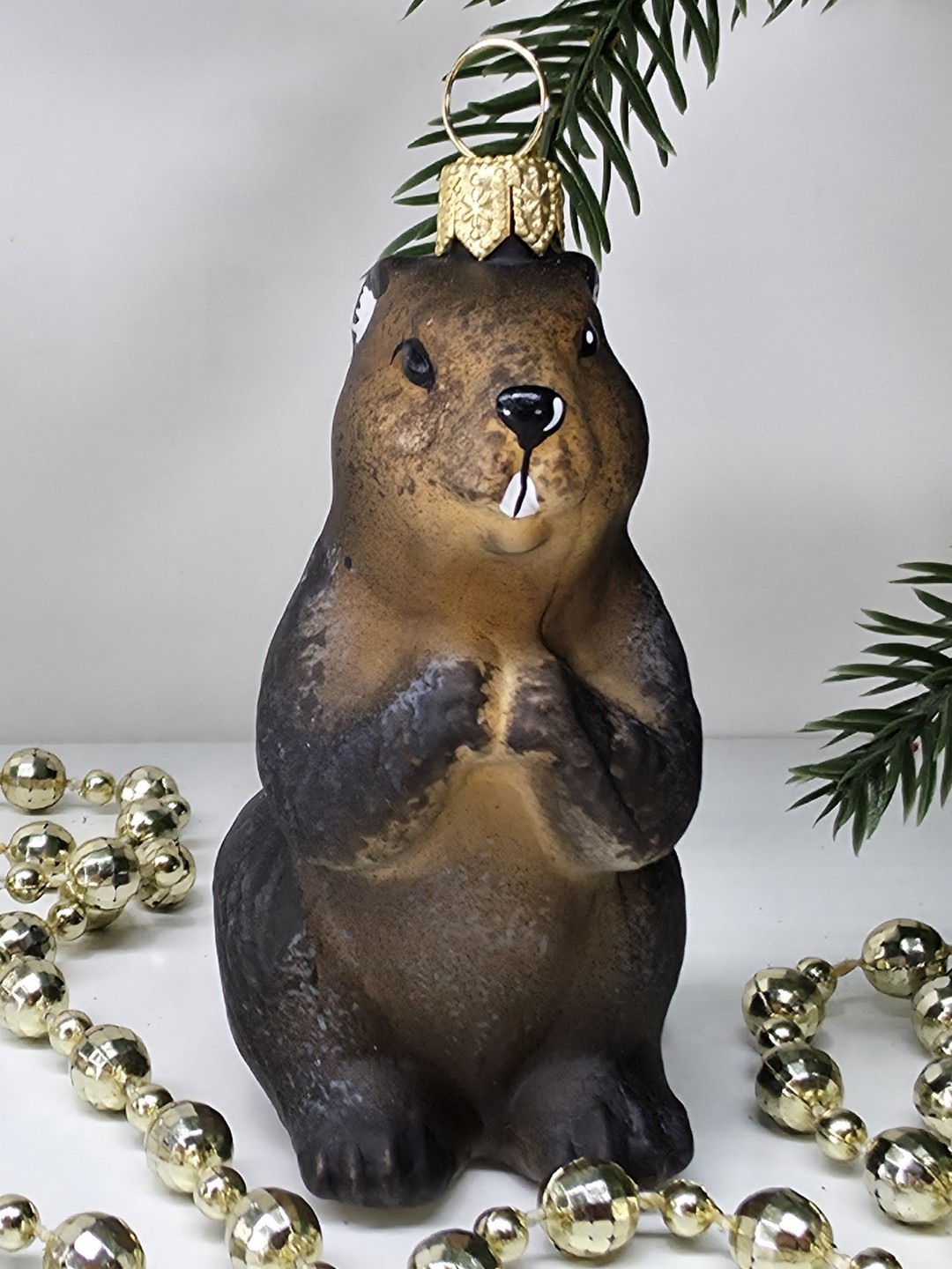 фото Стеклянная елочная игрушка Бобр