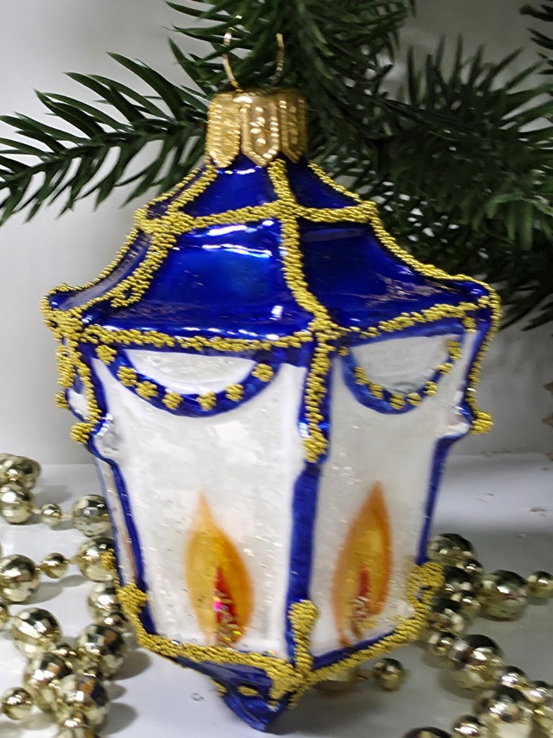 фото Стеклянная елочная игрушка Фонарик малый