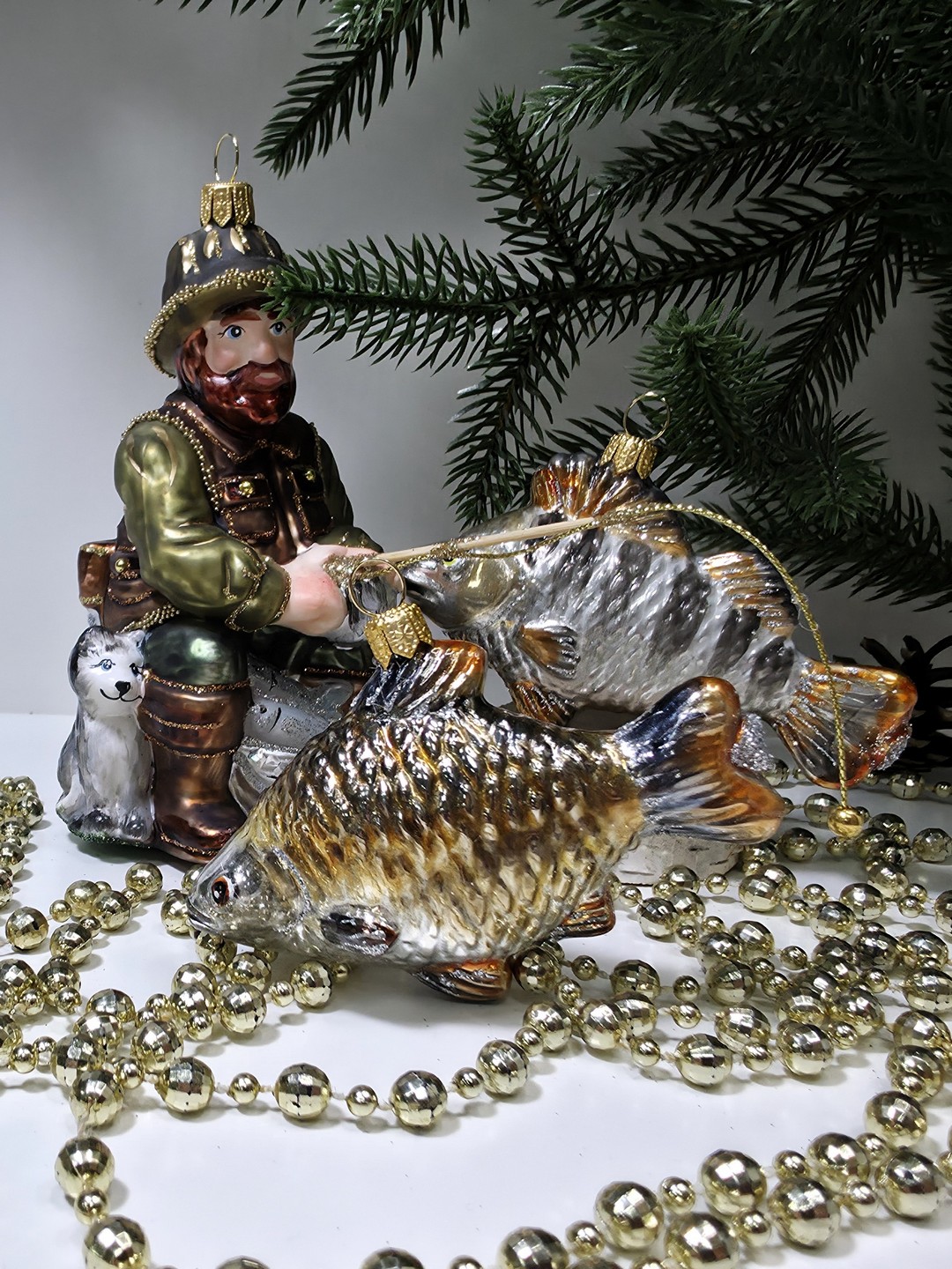 фото Набор ёлочных игрушек Рыбак и две рыбки