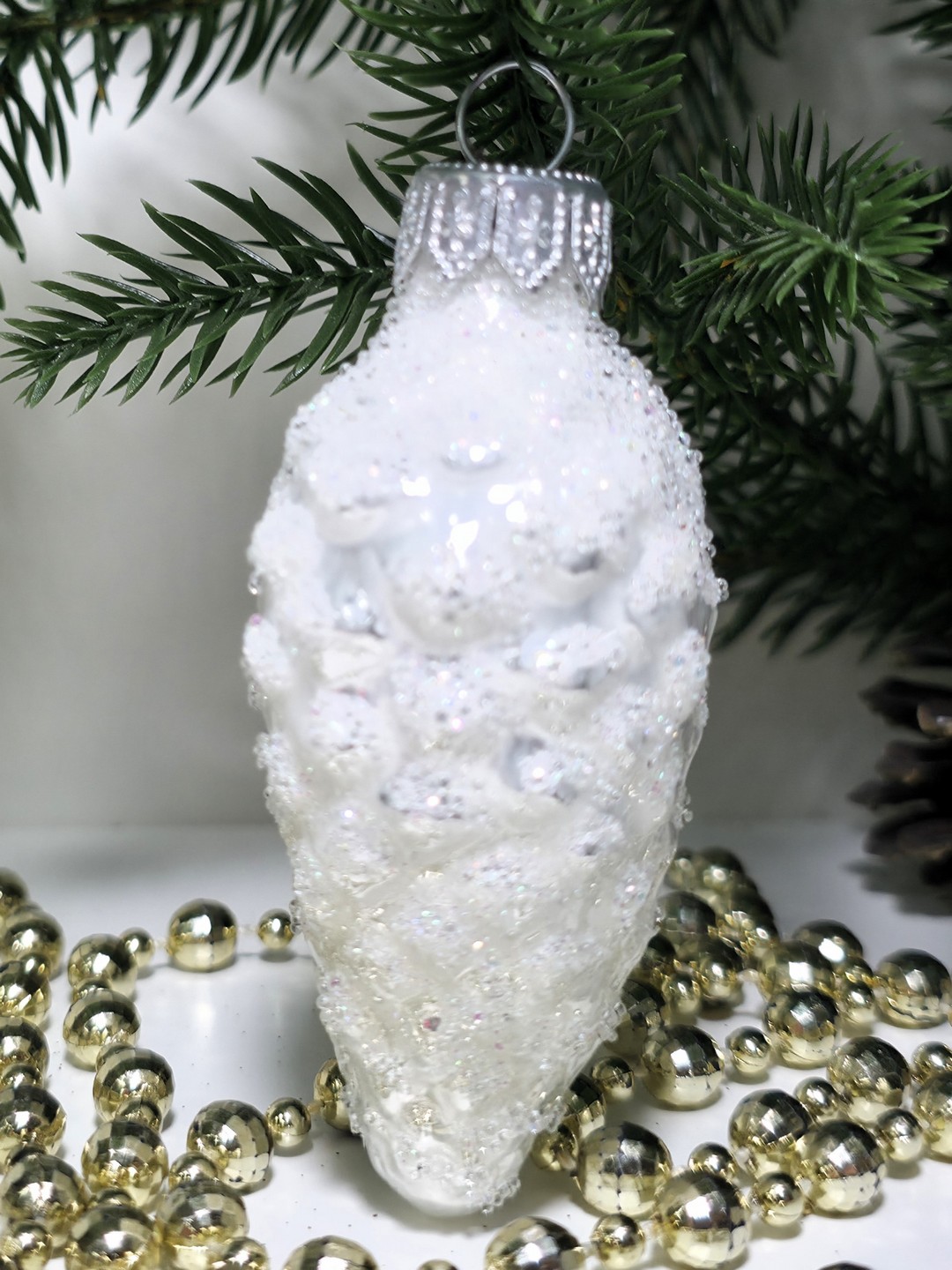 фото Стеклянная елочная игрушка Шишка