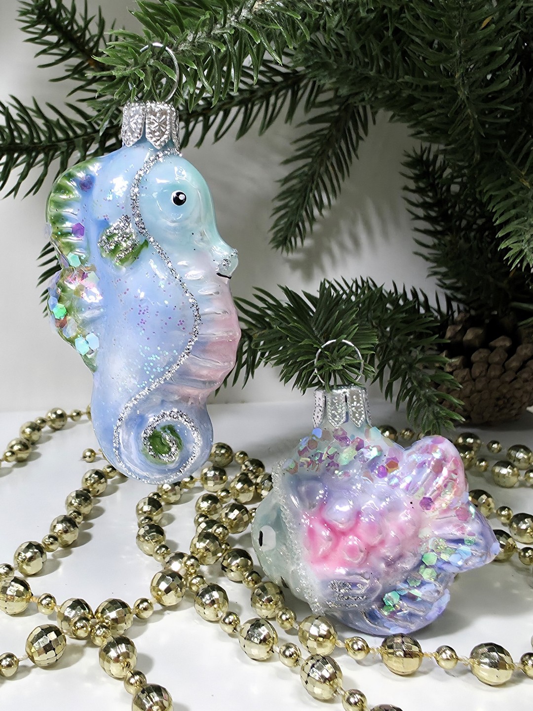 фото Набор ёлочных игрушек Морской конек и рыбка