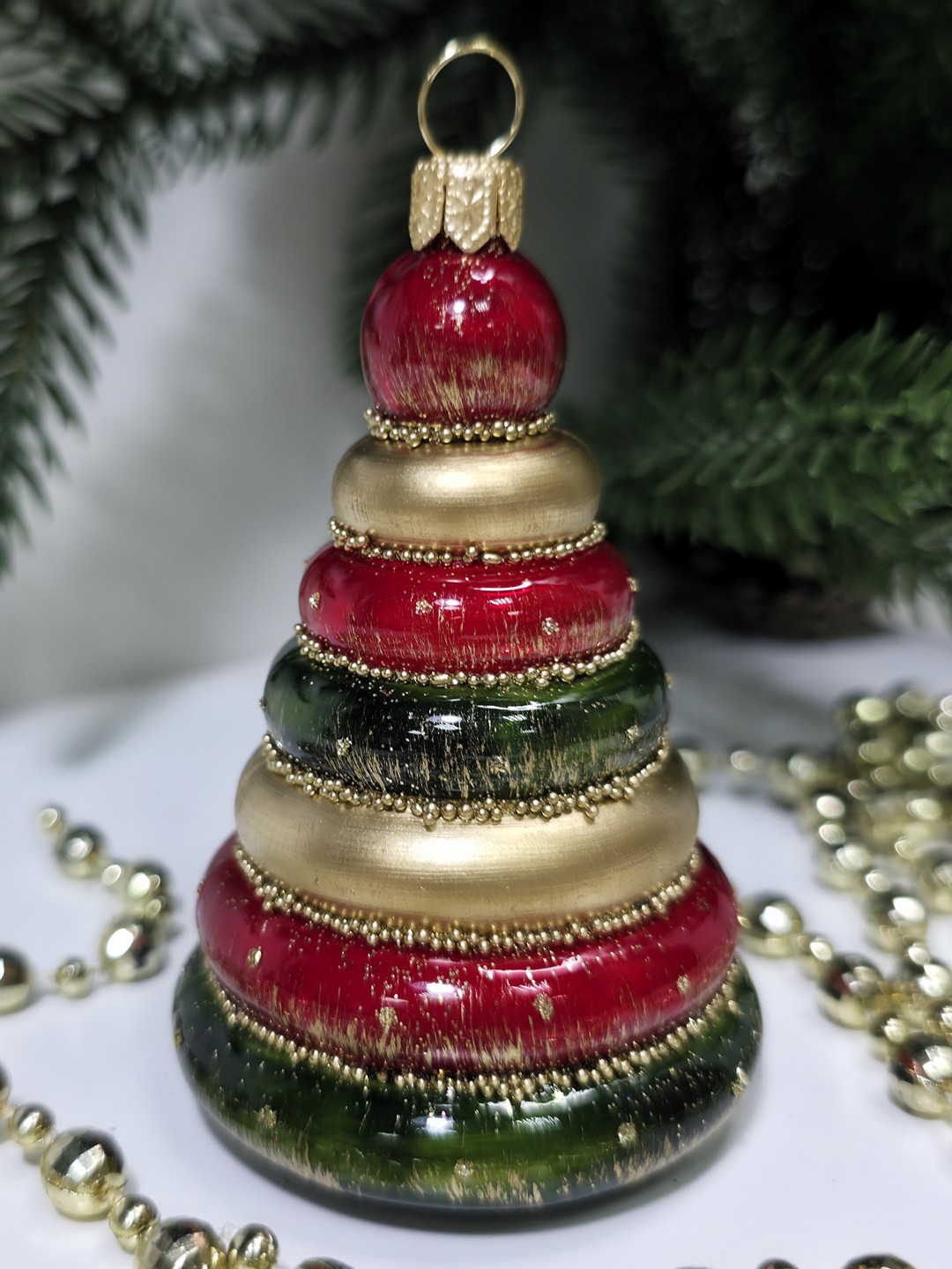 фото Стеклянная елочная игрушка Пирамидка детская