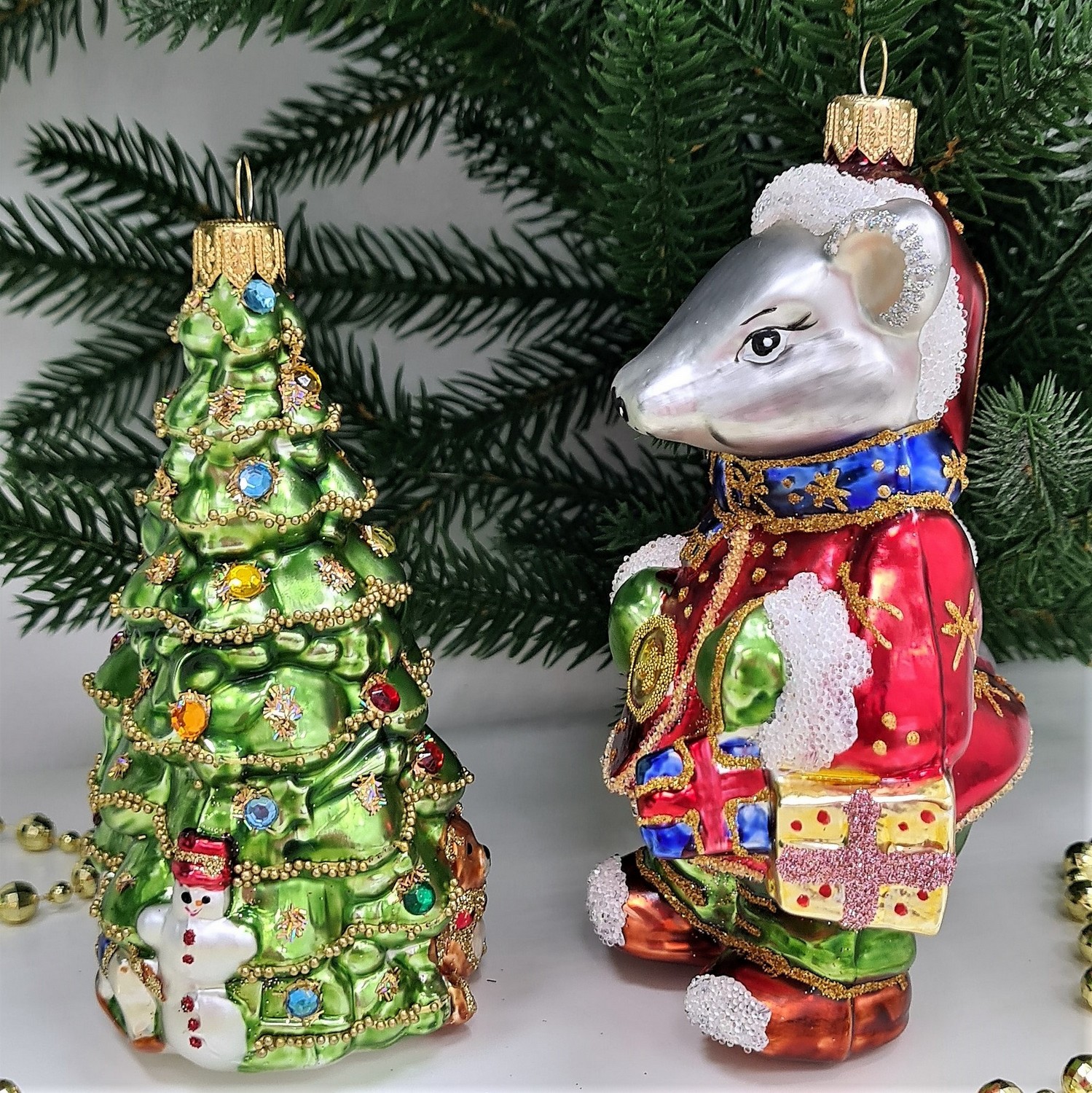 фото Набор ёлочных игрушек Мышь большая и елка