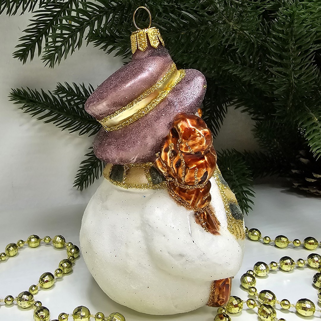 фото Стеклянная елочная игрушка Снеговик сахар