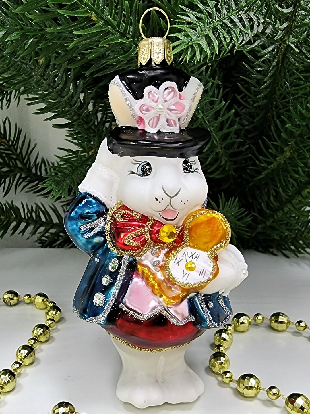 фото Стеклянная елочная игрушка Белый кролик из Алисы