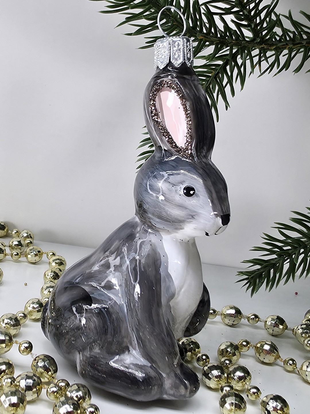 фото Стеклянная елочная игрушка Зайчик