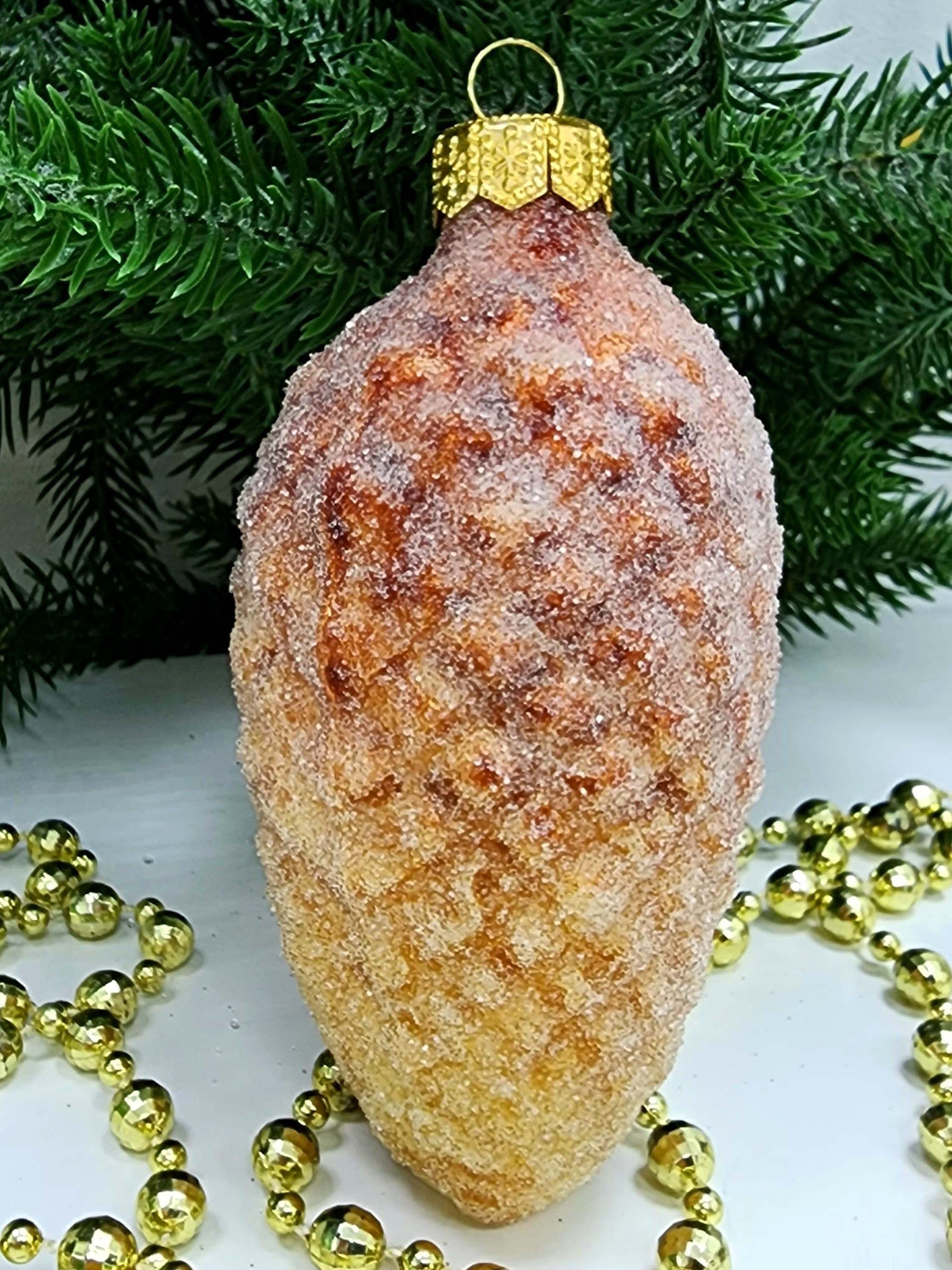 фото Стеклянная елочная игрушка Шишка 10 см