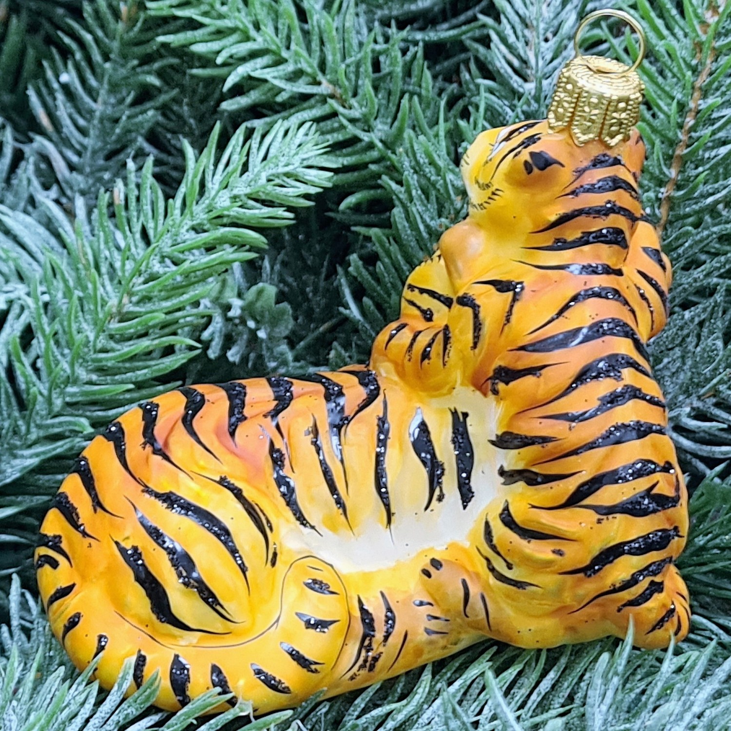 фото Стеклянная елочная игрушка Тигрица с тигренком малая