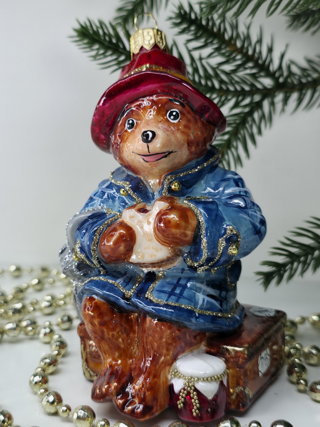 фото Стеклянная елочная игрушка Мишка Паддингтон