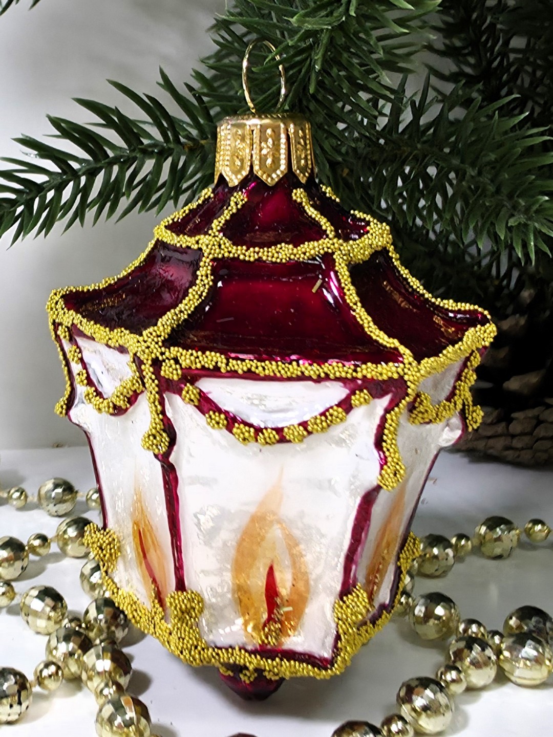 фото Стеклянная елочная игрушка Фонарик малый