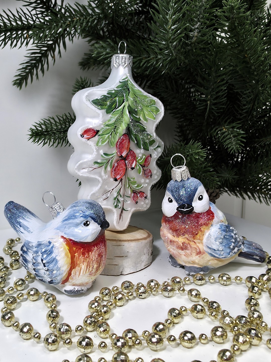 фото Набор ёлочных игрушек Две птички и листок