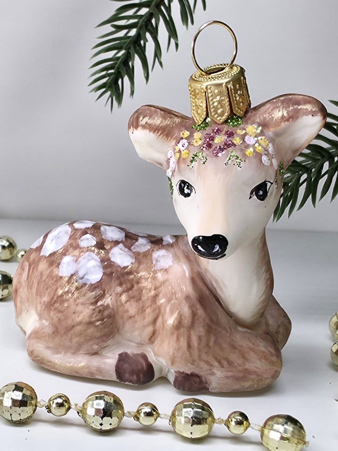 фото Стеклянная елочная игрушка Олененок винтаж