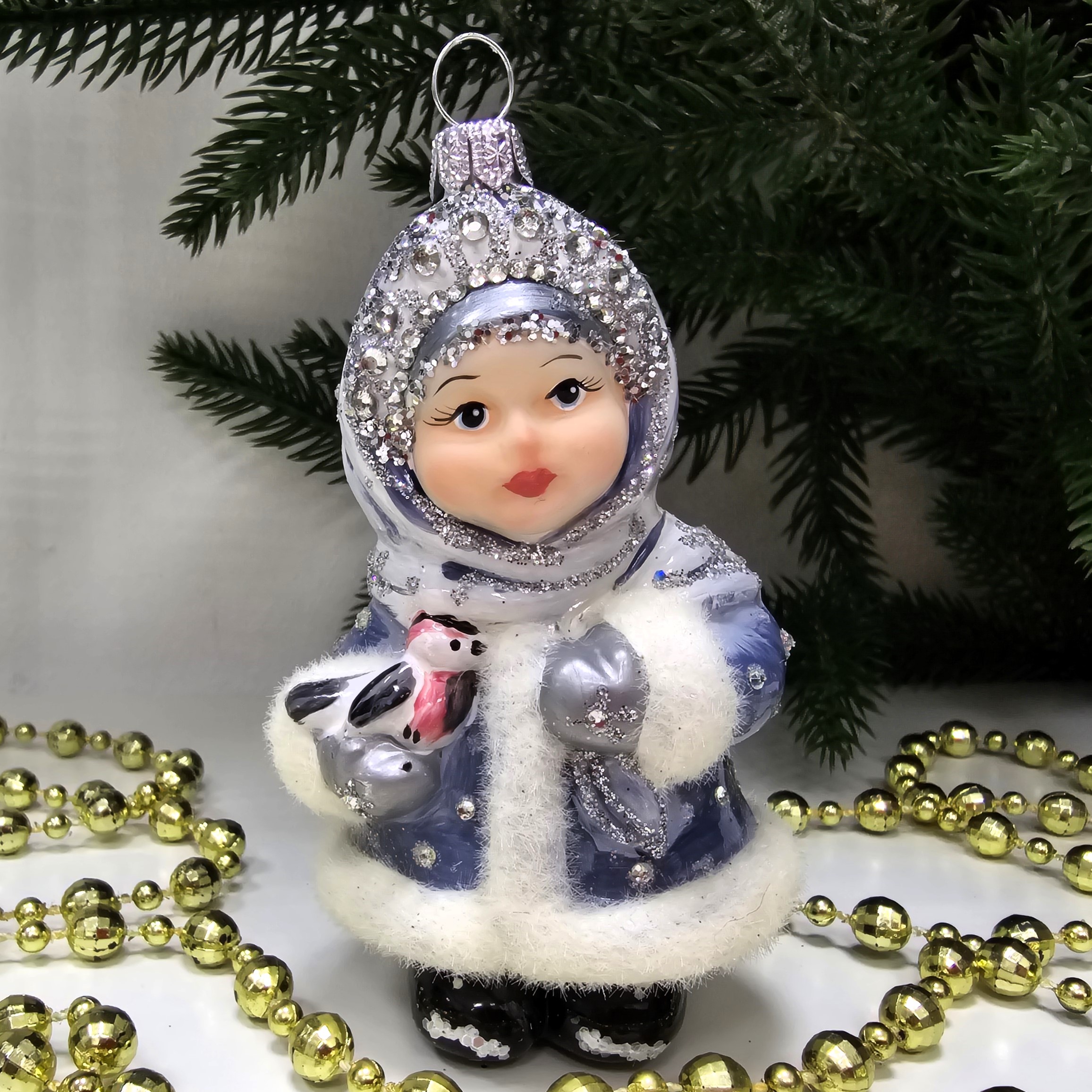 фото Стеклянная елочная игрушка Снегурочка глянец