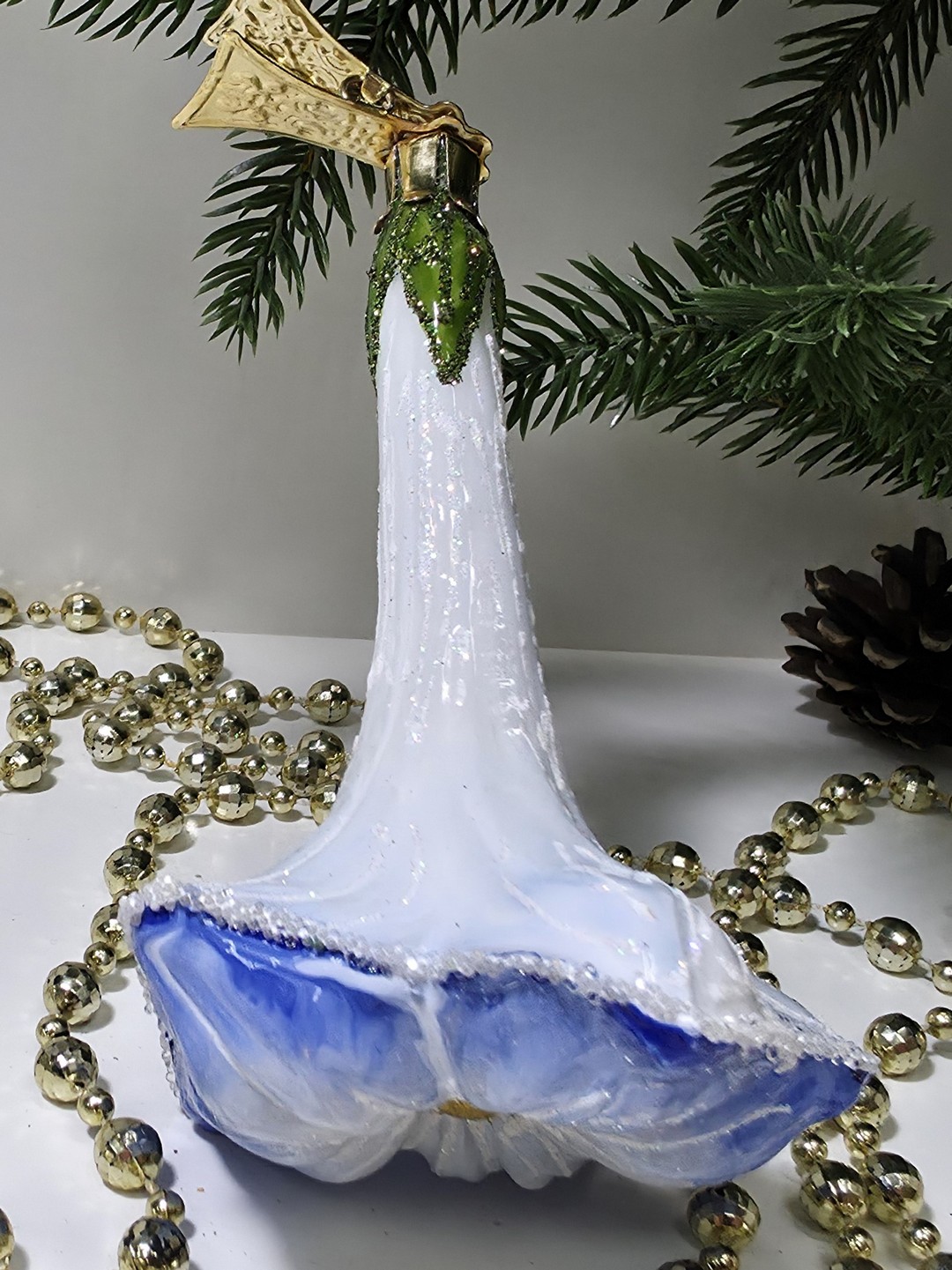 фото Стеклянная елочная игрушка Цветочек на прищепке