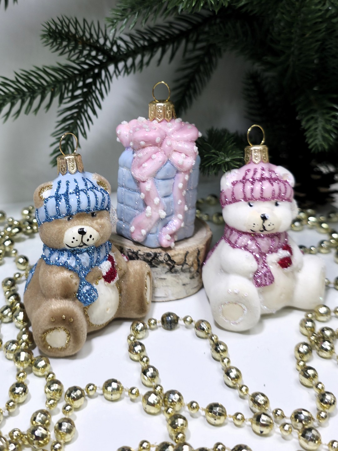 фото Набор ёлочных игрушек Два мишки и подарок