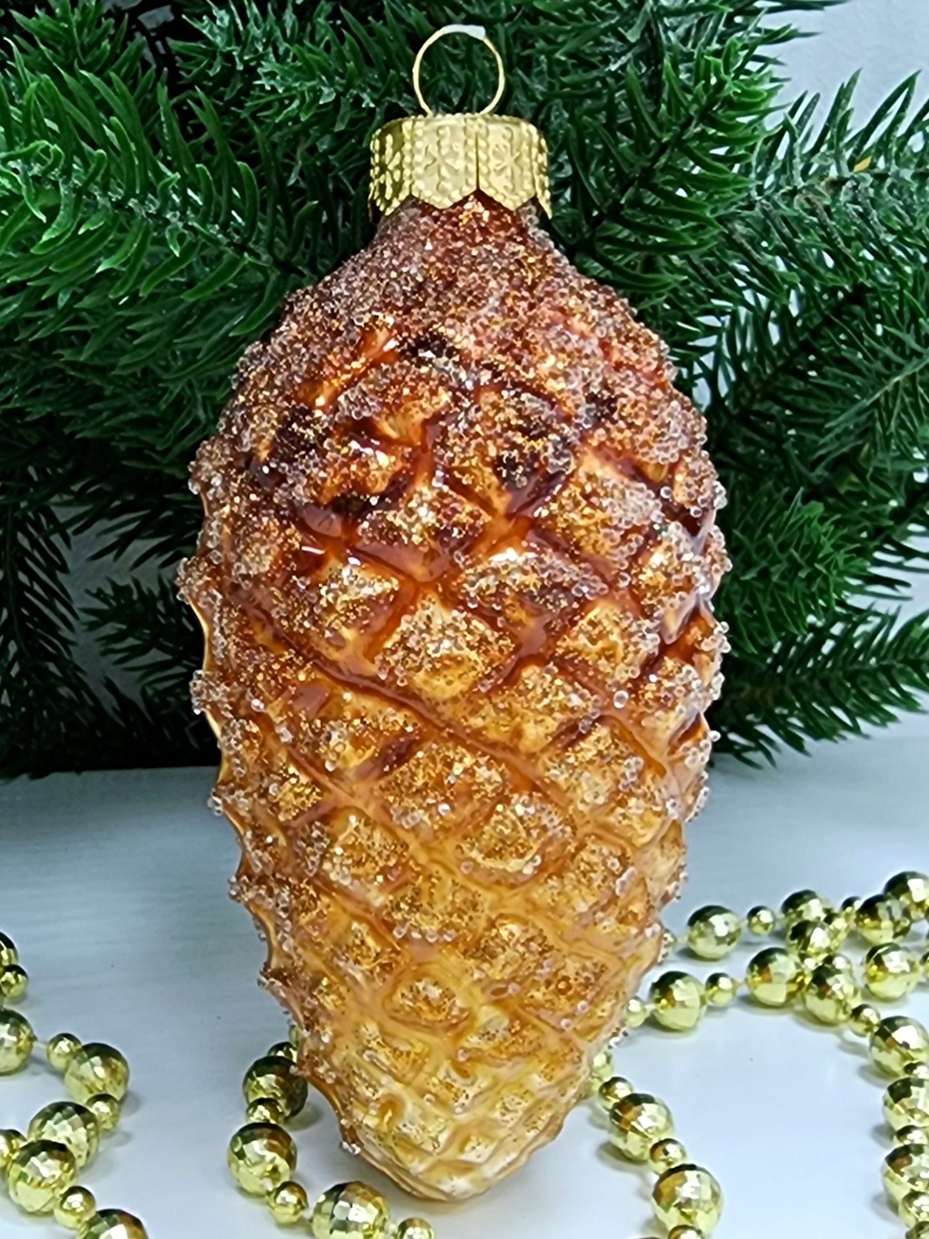 фото Стеклянная елочная игрушка Шишка 10 см