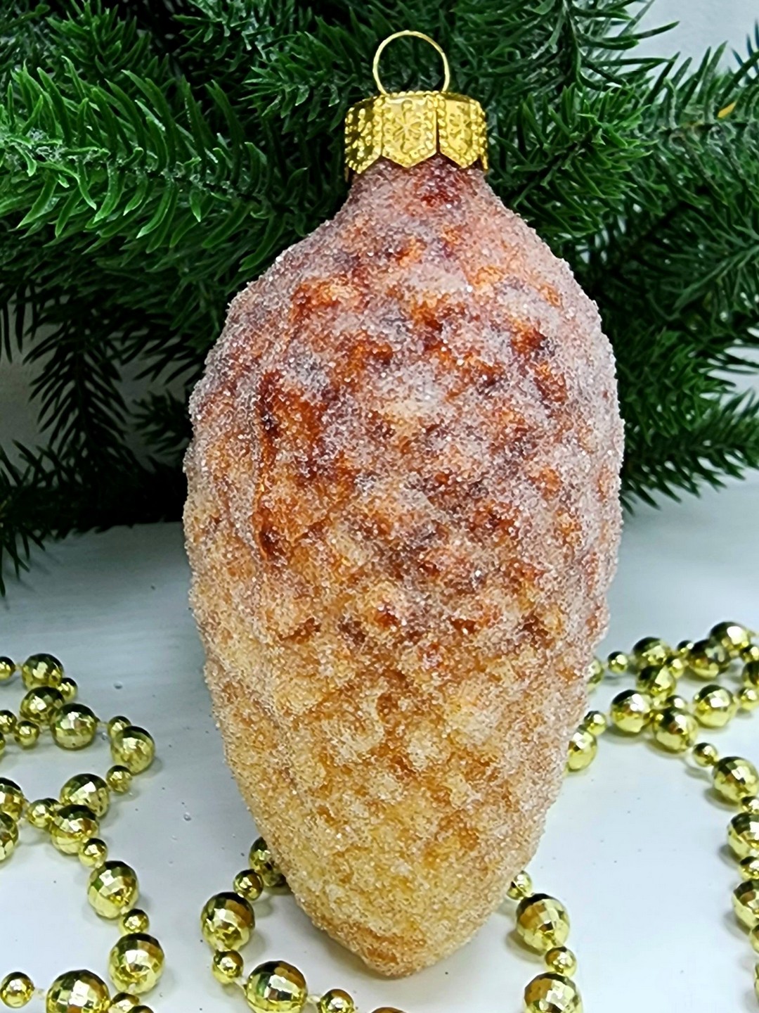 фото Стеклянная елочная игрушка Шишка 10 см