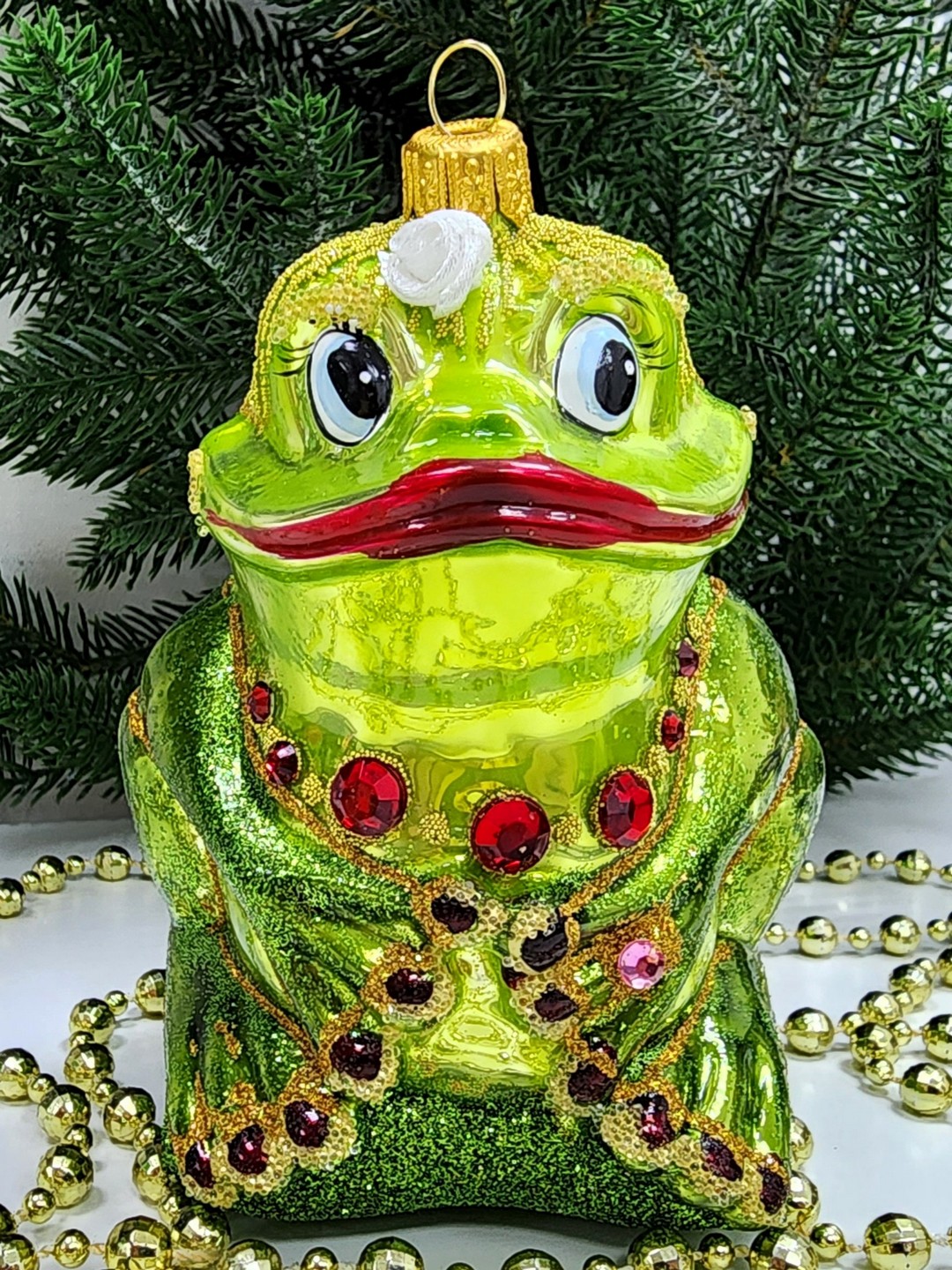 фото Стеклянная елочная игрушка Лягушка-Она